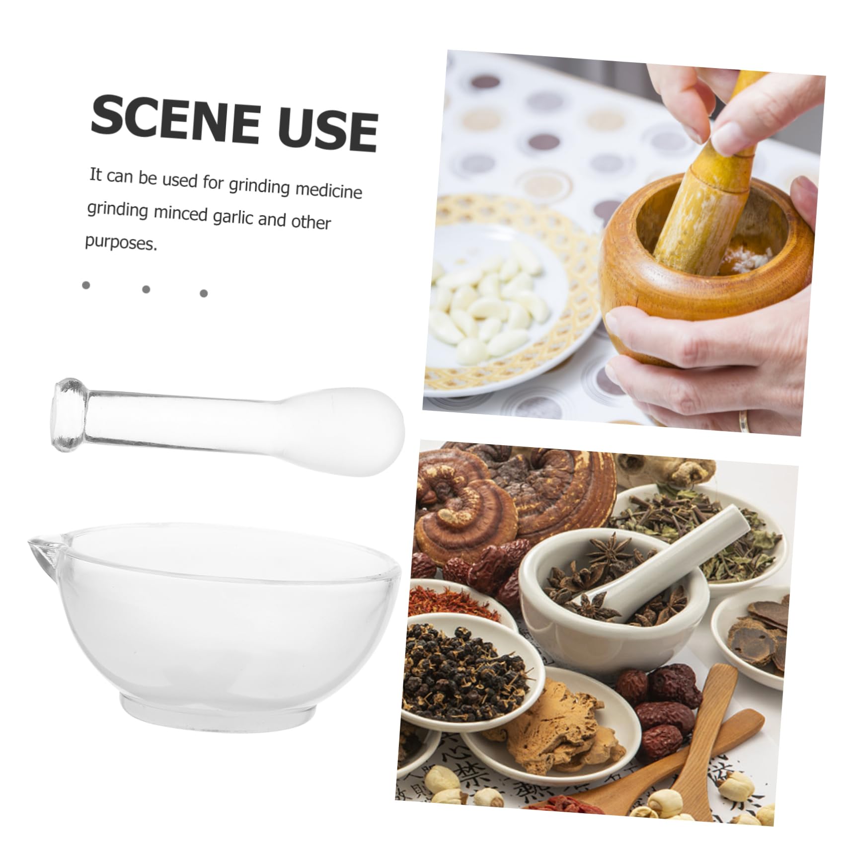 Set di mortaio e ciotola in vetro, 150 mm, con pistone antiscivolo, per laboratorio e cucina, mortaio resistente per macinare e mescolare medicinali e spezie