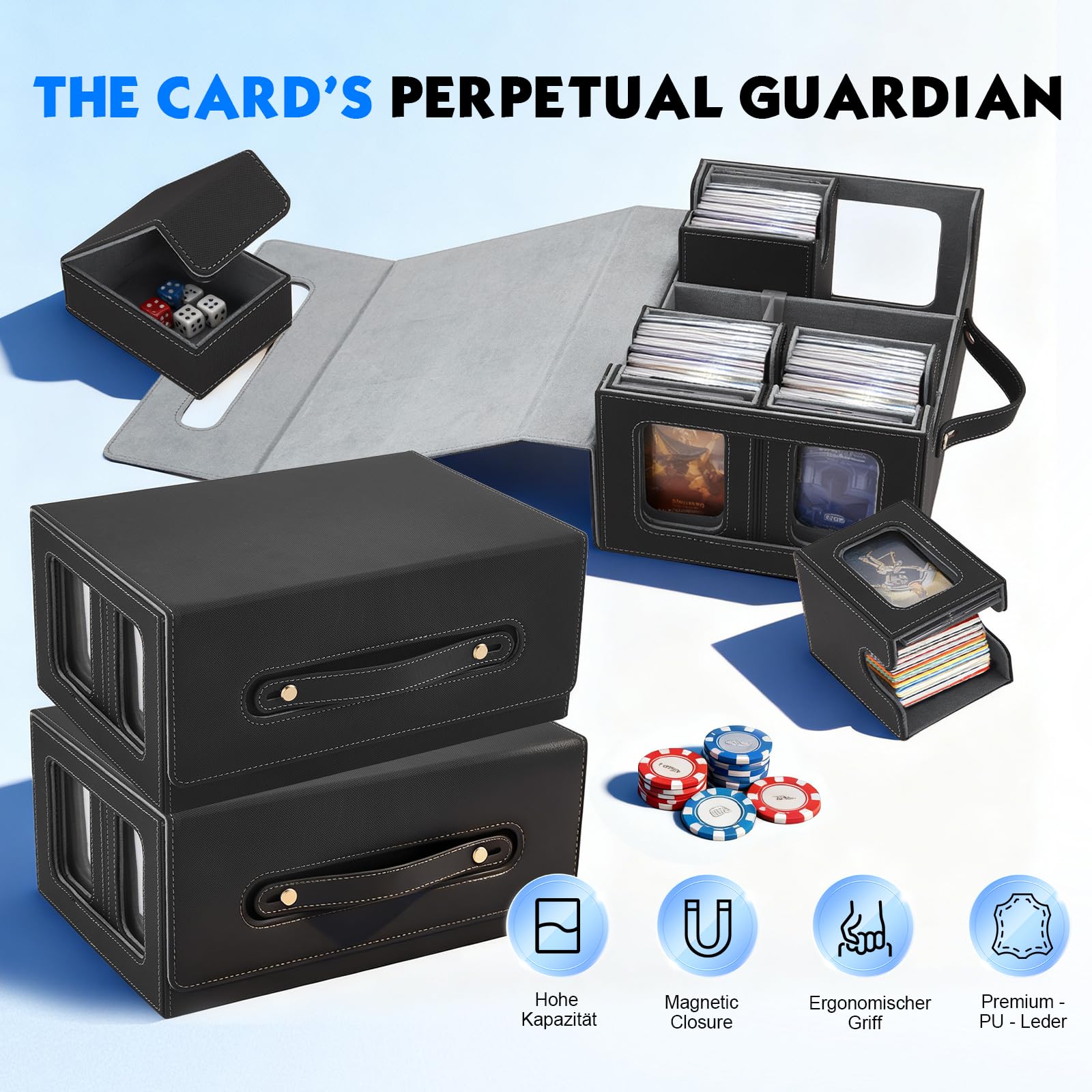 Boîte de Rangement pour Cartes à Collectionner 1800+ MTG/Yugioh/Commander/Pokémon, avec Séparateurs Réglables et 4 Rangées, Compatible Cartes Magnétiques/Toploader/Sleeved/Sleeveless