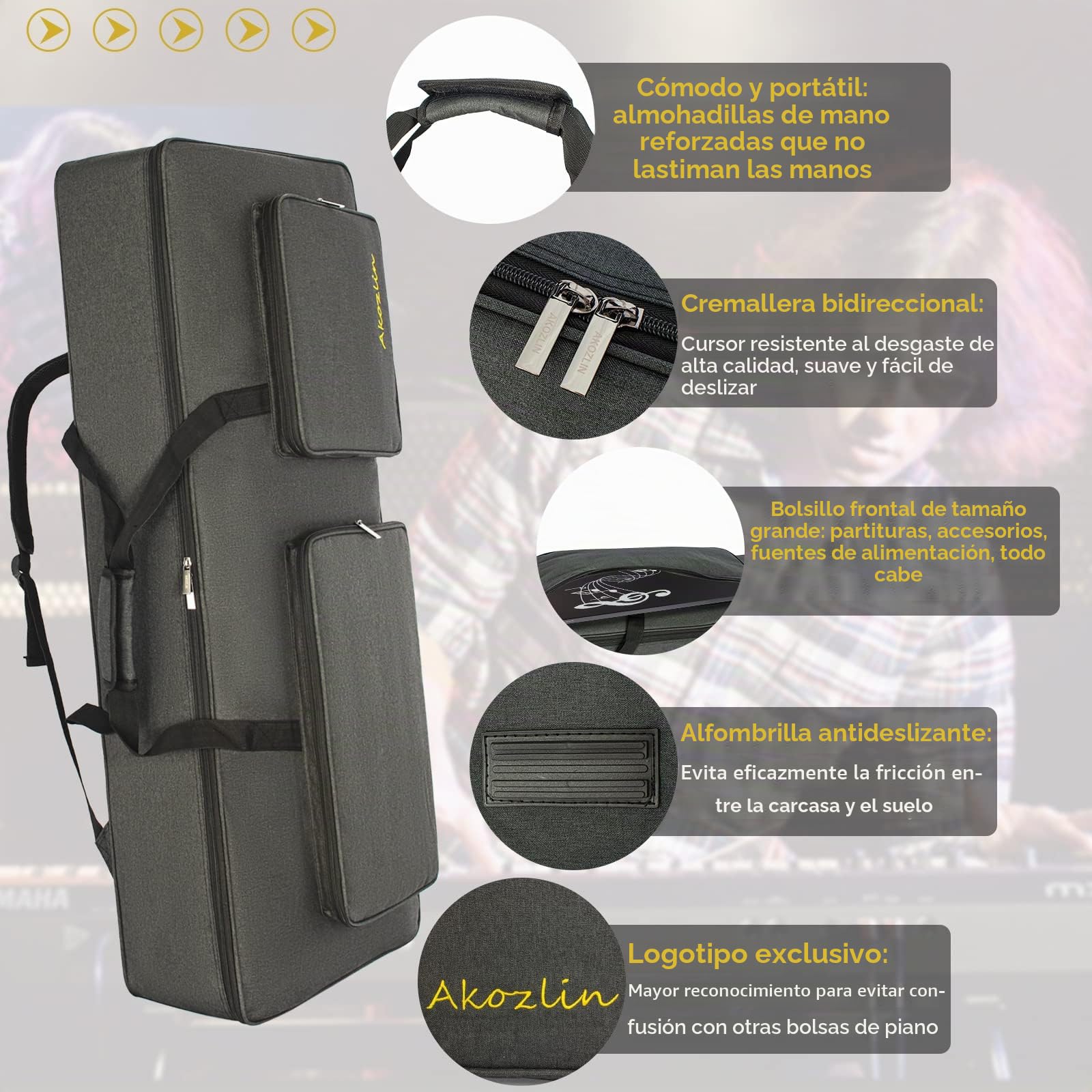 AKOZLIN Funda acolchada para teclado portátil y piano eléctrico, universal, impermeable, Oxford, gruesa, con acolchado de 10 mm, 61 teclas, 41.7 pulgadas, moderno