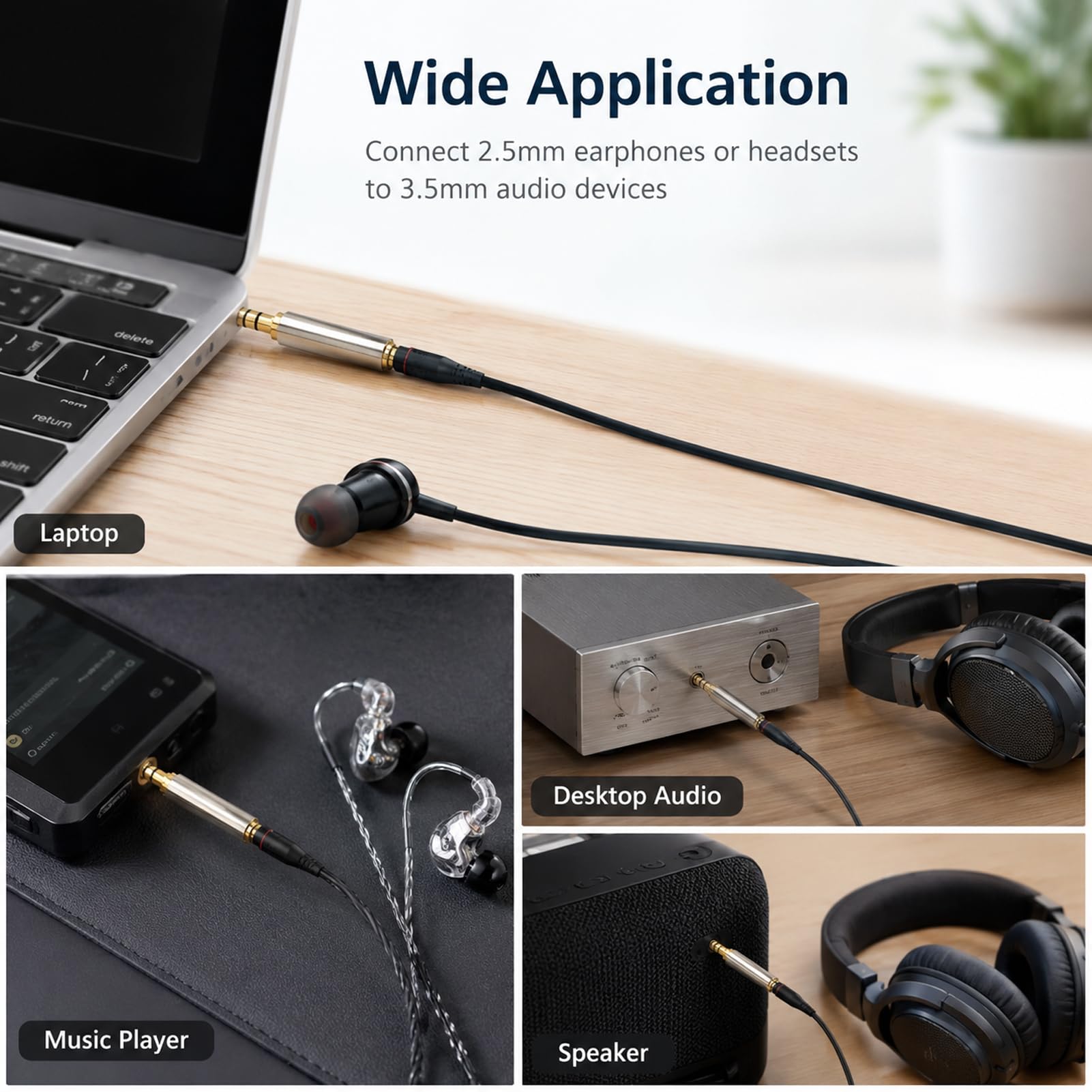 2 Stück Klinke Adapter, 3,5mm auf 2,5mm Adapter, Stecker Audioadapter, Gold überzogen, Vollmetall, Stereo-Kopfhörer mit MIC Unterstützung für Smartphones Tablets Computer MP3 Player Headset HiFi Sound