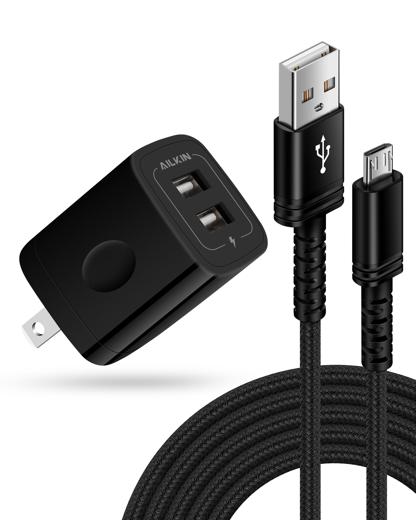 Micro USB Charger, Dual USB Port Wall Block with 6FT Android Fast Charging Cable for Kindle Fire HD 10 8 7 Kids Edition Tablet Paperwhite E-Reader,