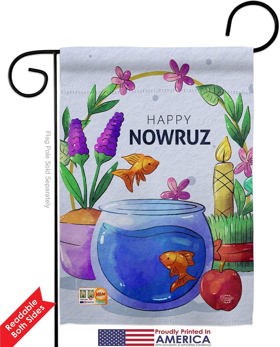 Nowruz Greeting Garden Flags 2pcs Pack Religious Persian New Year Christian Religion Day Small Decorative Gift Yard House Banner Double-Sided Made In USA 13 X 18.5