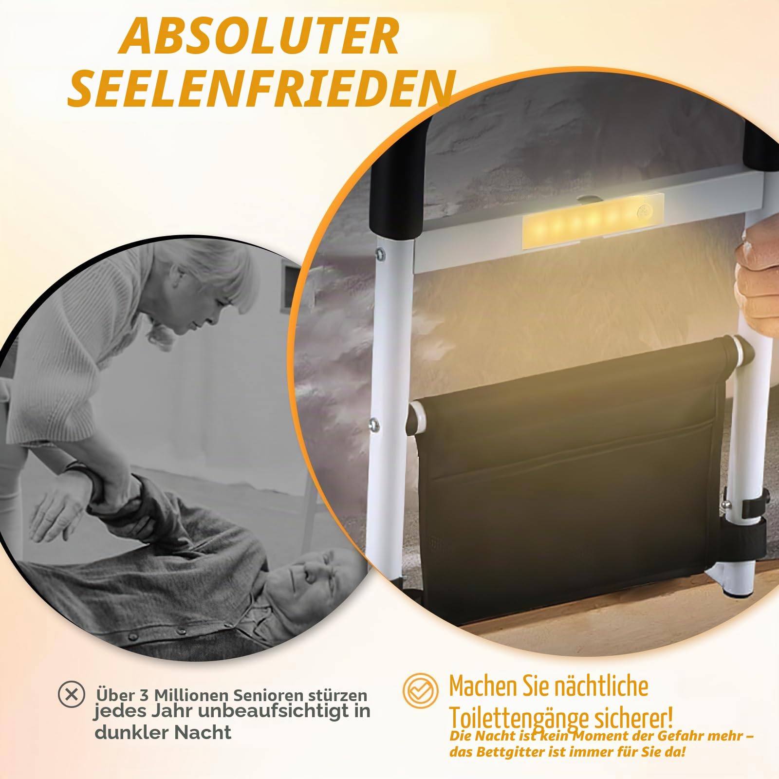 Standing Aid Bed for Seniors mit Licht & Aufbewahrungstasche, Grab Bars for Seniors, Height-Adjustable Grab Bar for Seniors, Safety & Stability, Suitable for Elderly, Disabled, Pregnant Women-Upgrade
