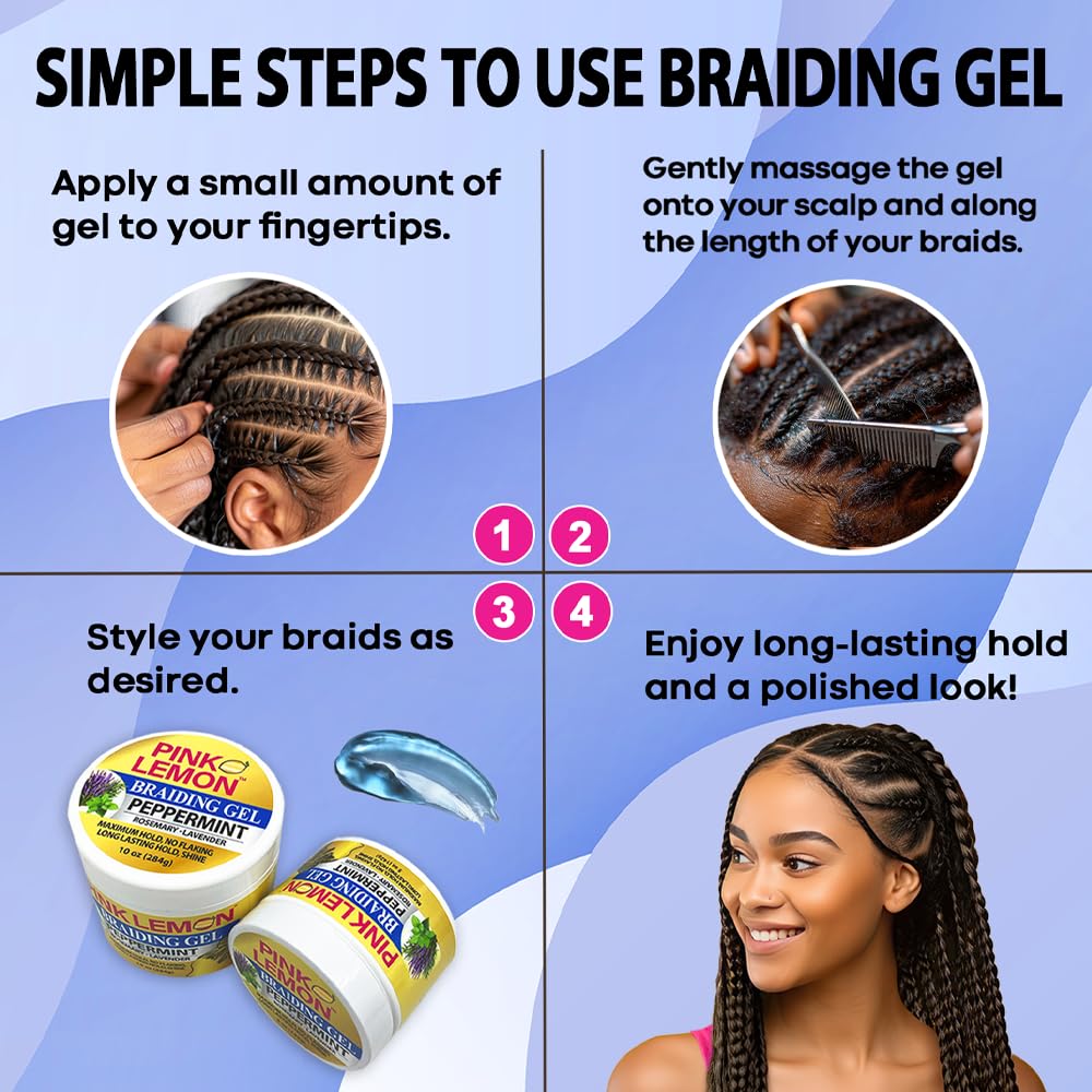 PINK LEMON Braiding Gel Peppermint - Maximum Hold, No Flaking, Long Lasting Hold, High Shine. For Micro, Inter, Dread, Faux, Loc, Twist, Braid, Edge. (15 oz)