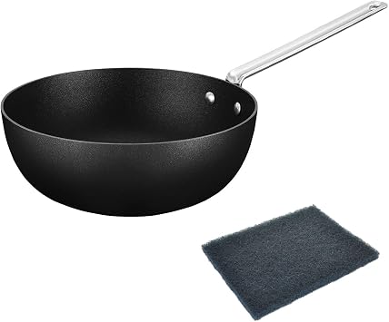 SCANPAN TechniQ IH Bistro Pan, 10.2 inches 26 cm, 1.3 gal 3.7 L With Lid and Sponge | Scanpan Frying Pan, Stylish, Single Hand, Aluminum Frying Pan, Present, Deep, Direct Fire, ih Compatible,