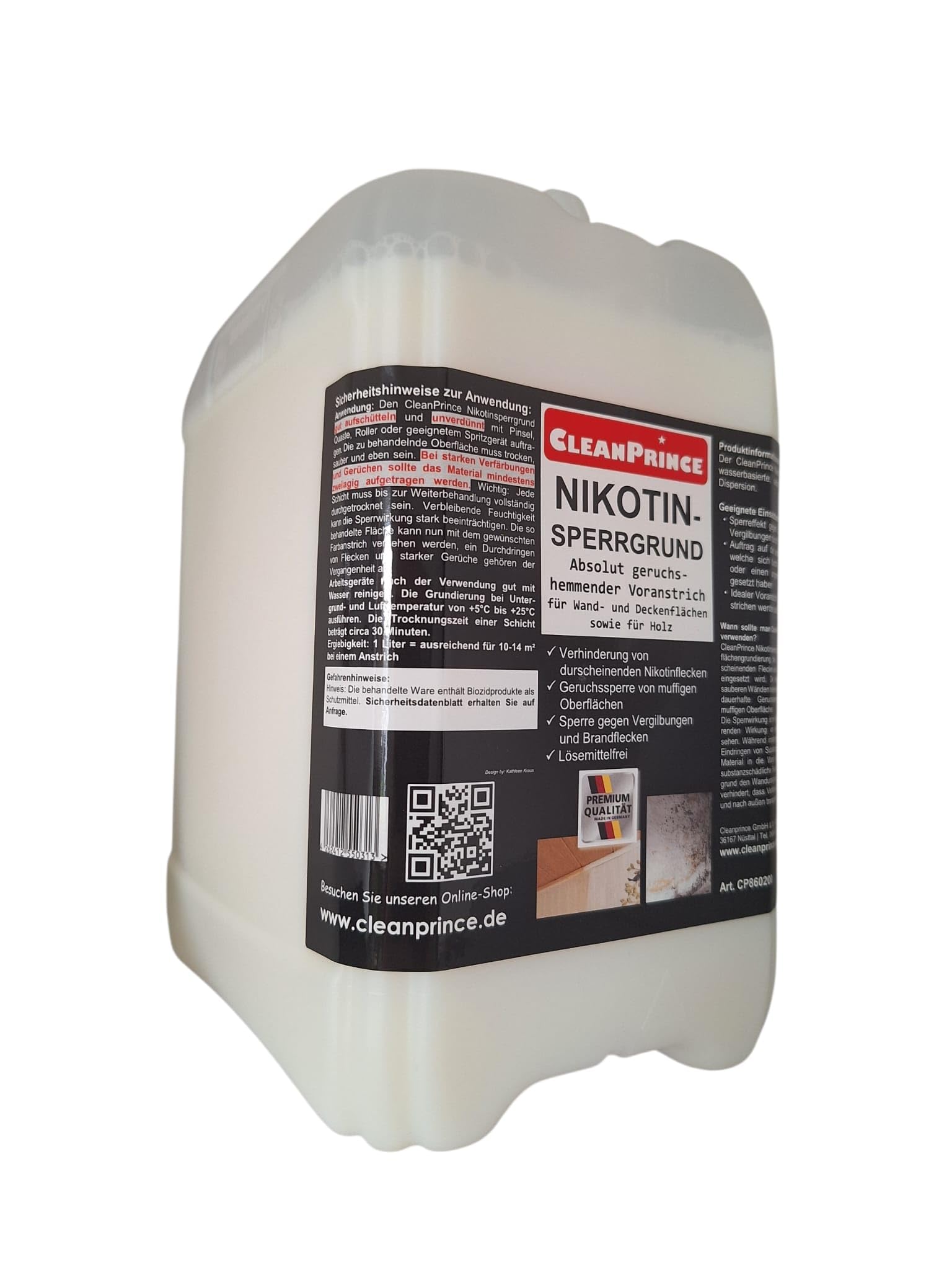 CleanPrince Nikotin-Sperrgrund 10 Liter | Voranstrich Grundierung für Wand und Holz