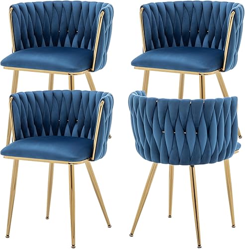 Juego de 4 sillas de comedor de terciopelo, modernas sillas de comedor tapizadas con patas de metal dorado para comedor, tocador, cocina, sala de