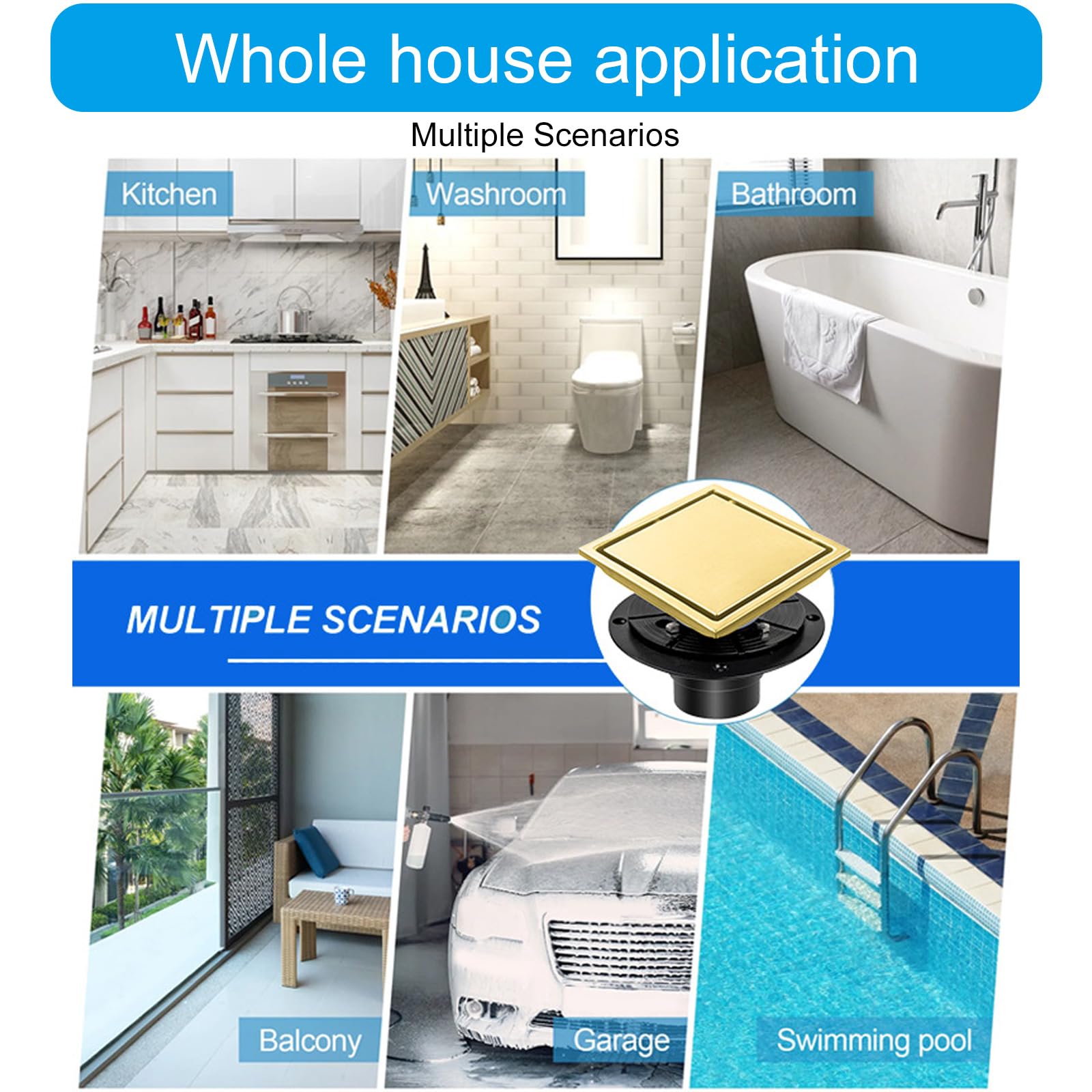 Duschablauf, 4-Zoll Quadrat Duschablauf, geruchsdicht, hohe Tragfähigkeit für verbesserte Filtration, quadratischer Boden