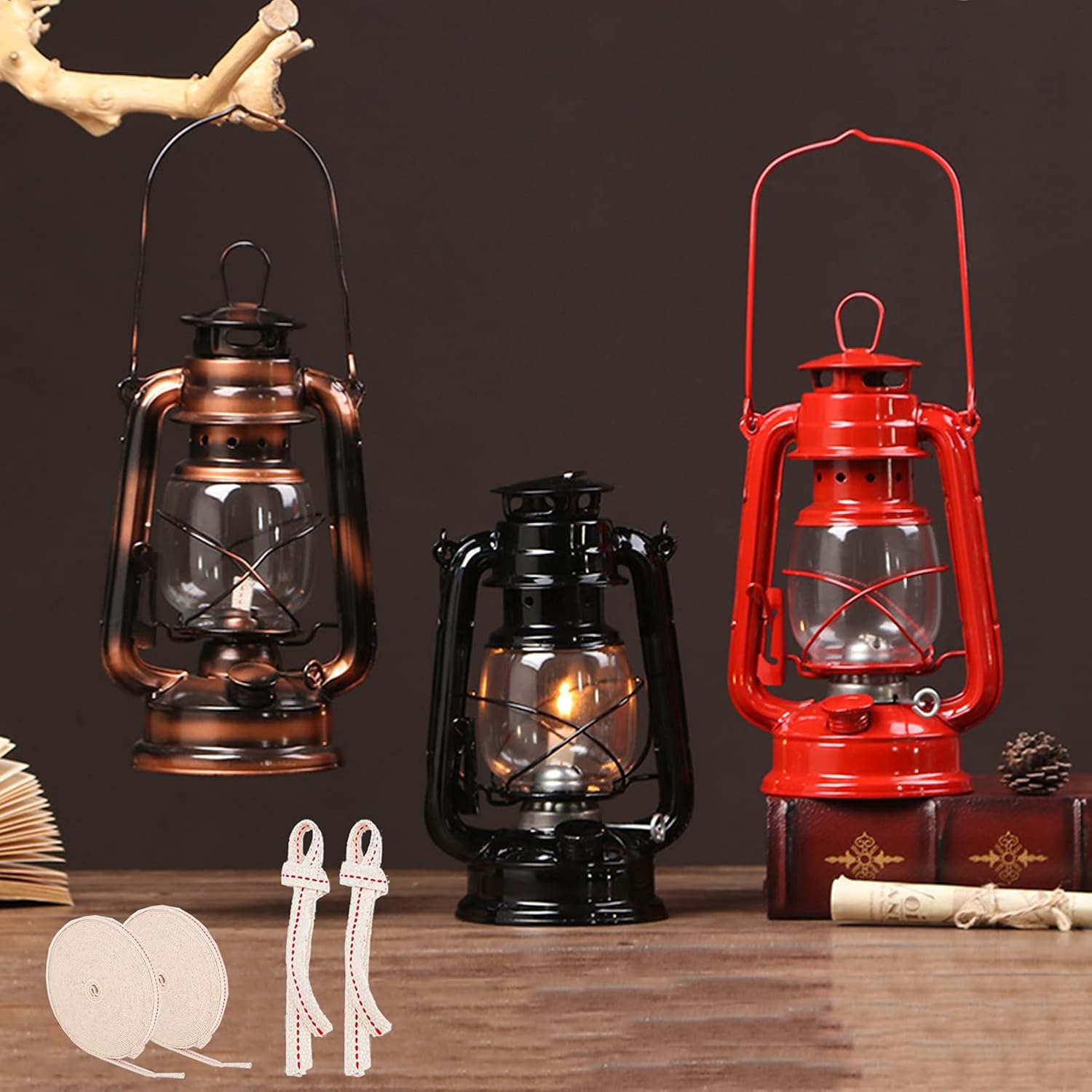 Antique Classic Oil Lamp, Retro Oil Lamp with Metal Carry Ring, Windproof Clear Kerosene Lamp Height -10.8", Comes with 2 Roll Lamp Wick, Vintage Oil Lantern Indoor Outdoor Emergency Lighting
