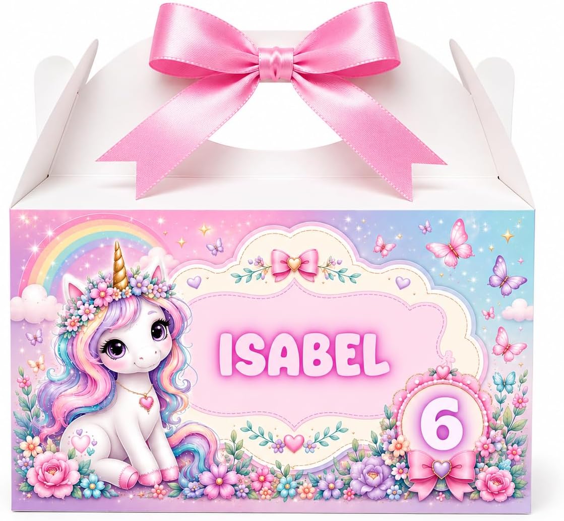 Birthday and gift boxes personalized with a name and age. A set of 12 boxes ready to decorate the birthday table, adding a magical, personalized touch to the occasion. (Unicorn)