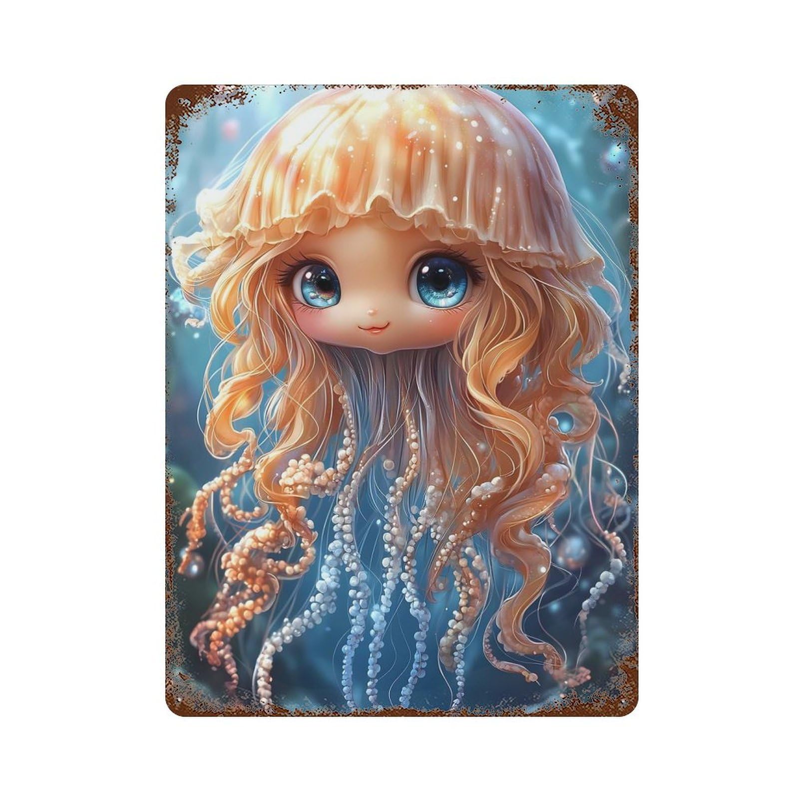 Garage Style Cute Jellyfish Girl Animal Rusty Metal Tin Sign 15.7"x11.8", Farmhouse Wall Decor for Bar And Workshop