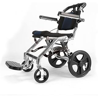 Lightweight Transport Wheelchair with Handbrakes, Folding Portable Boarding Travelling Wheelchair with Aluminum Alloy Frame for Adults or Child,12 inch Rear Wheel