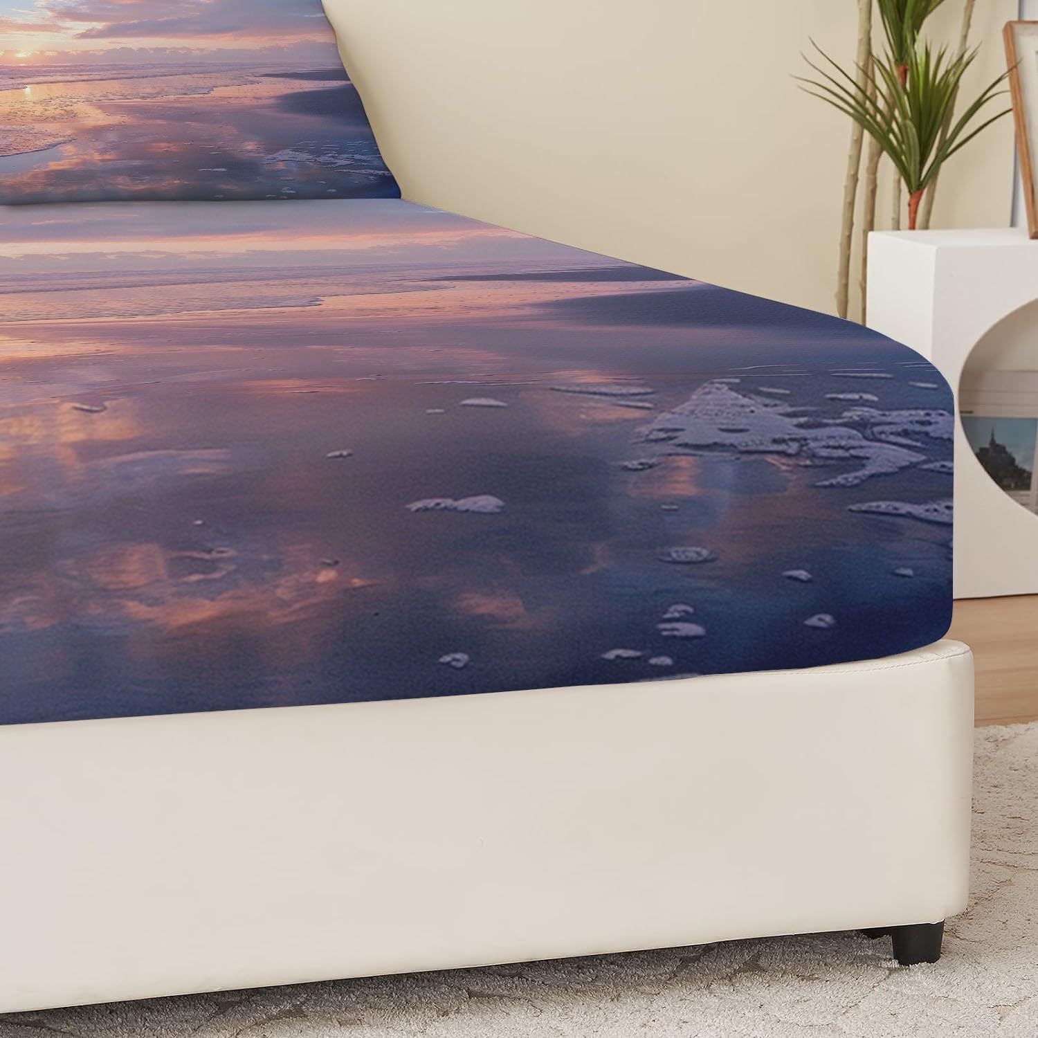 Print Fitted Sheet Set Twin Size for Kids Boys Girls, Bed Sheets Beautiful Beach Pattern Fitted Sheet Adults Flat Sheet Soft Luxury, Home Room Decor 4Pcs