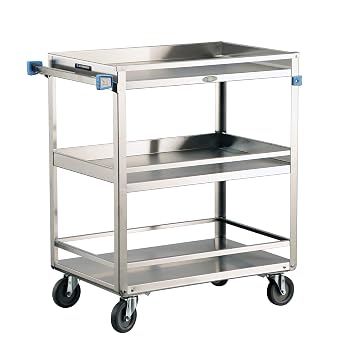 Lakeside Manufacturing 526 Guard Rail Utility Cart, Stainless Steel, 3 Shelves, 500 lb. Capacity Fully Assembled