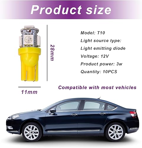 Miniatura 8 de Suvnie T10 5050 5SMD - Juego de 10 bombillas LED para el interior del automóvil, bombillas LED superbrillantes de repuesto para salpicadero, cúpula,