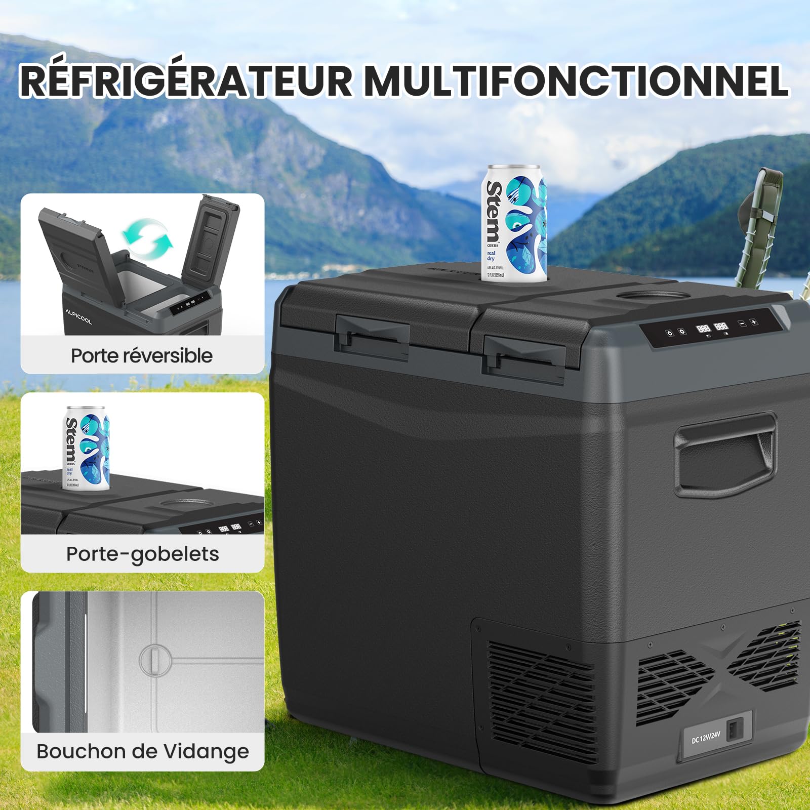 Alpicool KLS58 Réfrigérateur de Voiture 47L avec APP,Dual Zone Glacière à Compression 2026,12V/24V DC 100-240V AC,Frigo Voiture pour Camion,Camping,-20℃-20℃,Plateau à Glaçons Offert,Noire
