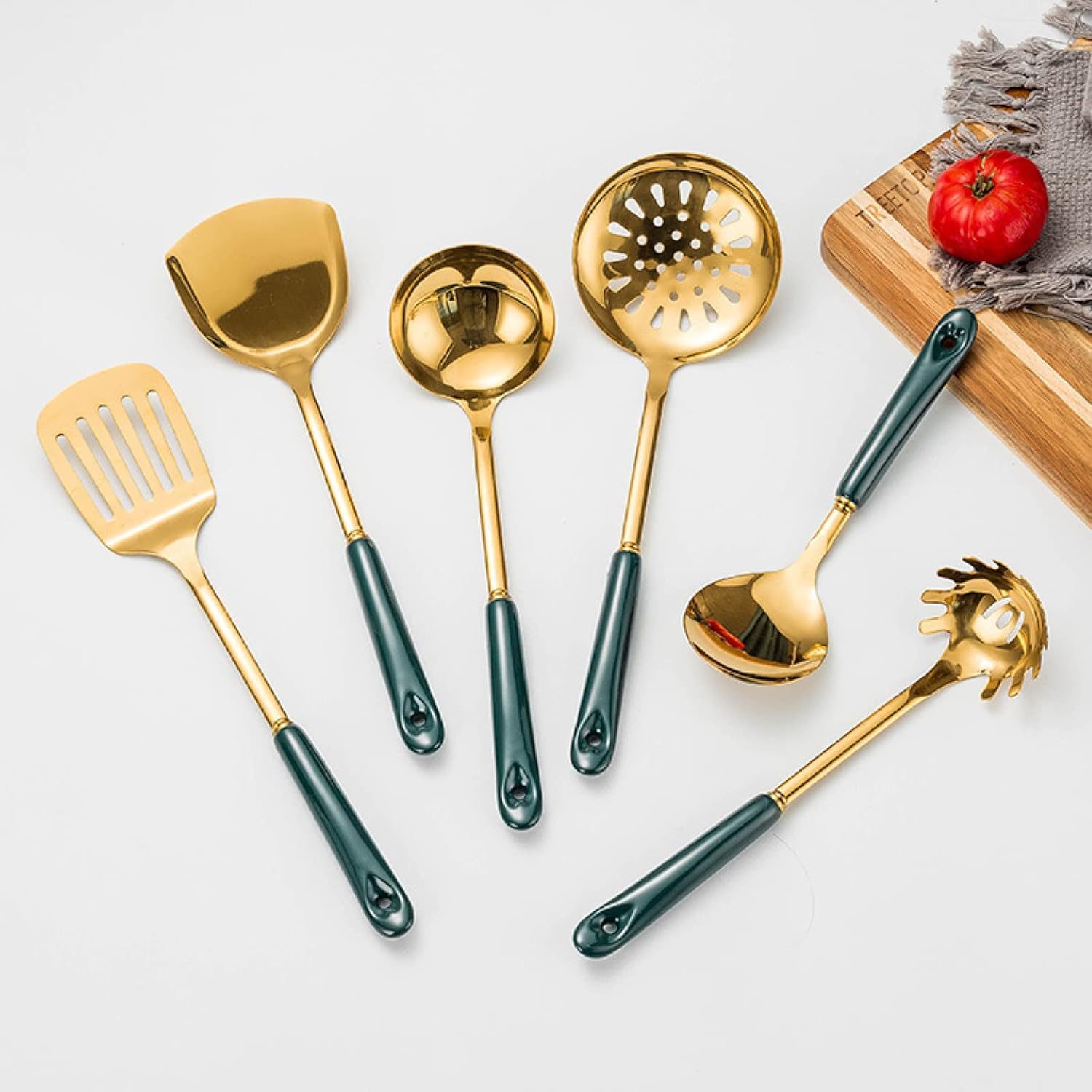 Set di Utensili da Cucina, Set di Utensili da Cucina 7 Pezzi di Pentole Utensili da Cucina con Manico in Ceramica in Acciaio Inossidabile