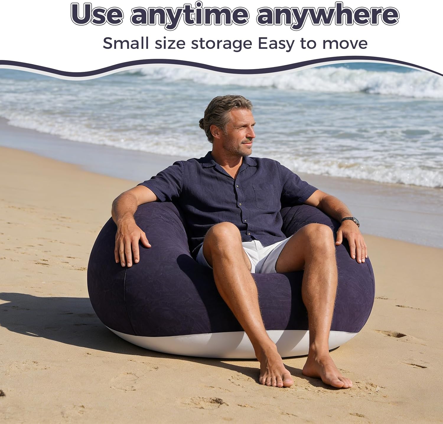 6 Pcs Deep Blue Inflatable Sofa Chairs with Foot Pump, 330 lbs Capacity & 39”x24” Size, Portable Blow Up Couch for Camping Movie Night Home Lounge – Quick Inflation Compact Fold