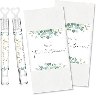 50 Stück Freudentränen Taschentücher Banderole Hochzeit Taschentücher Banderolen mit Seifenblasen Aufkleber - Liebe liegt in der Luft Bitte pusten für Gastgeschenke Hochzeit Party Zubehör