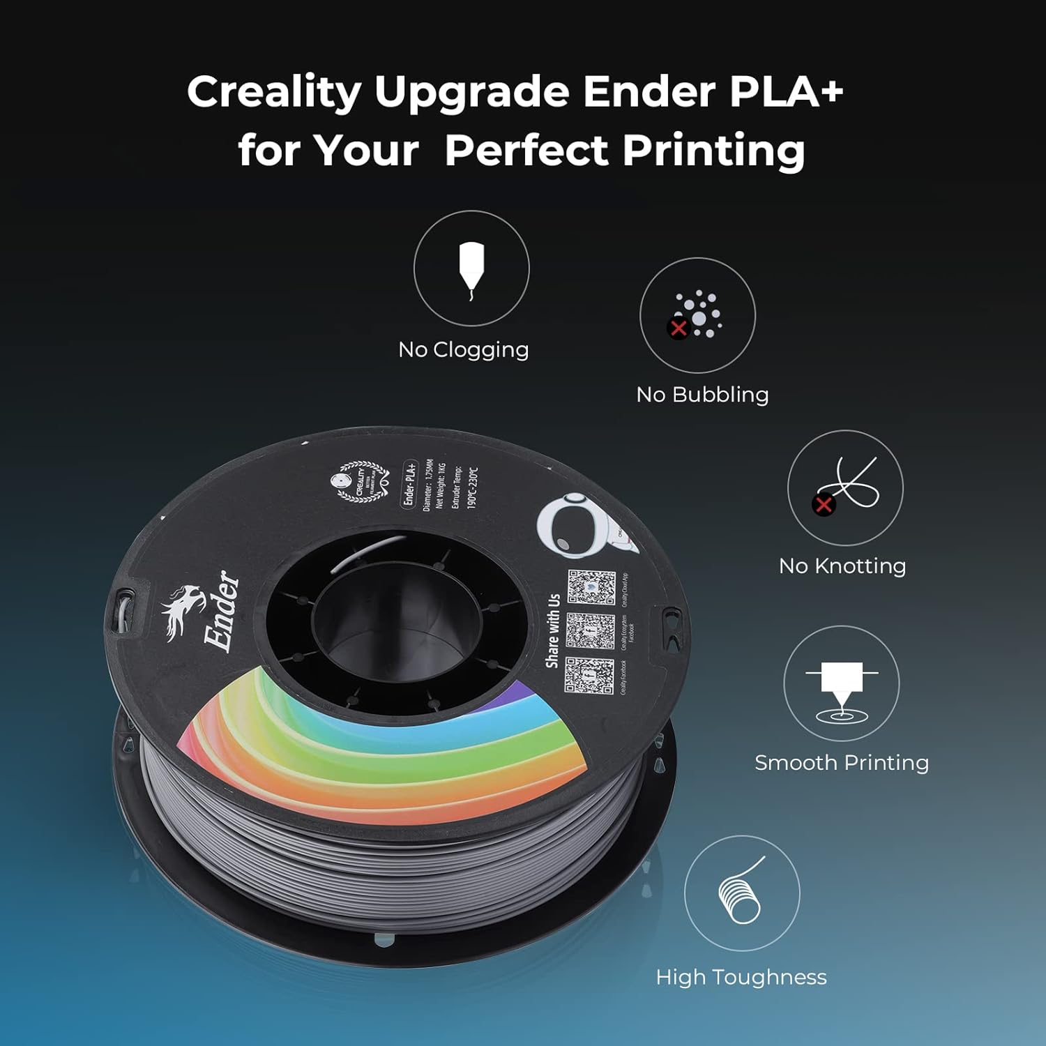 Creality Grey PLA+ 1.75mm Filament Bundle,with Creality Space Pi Filament Dryer Box