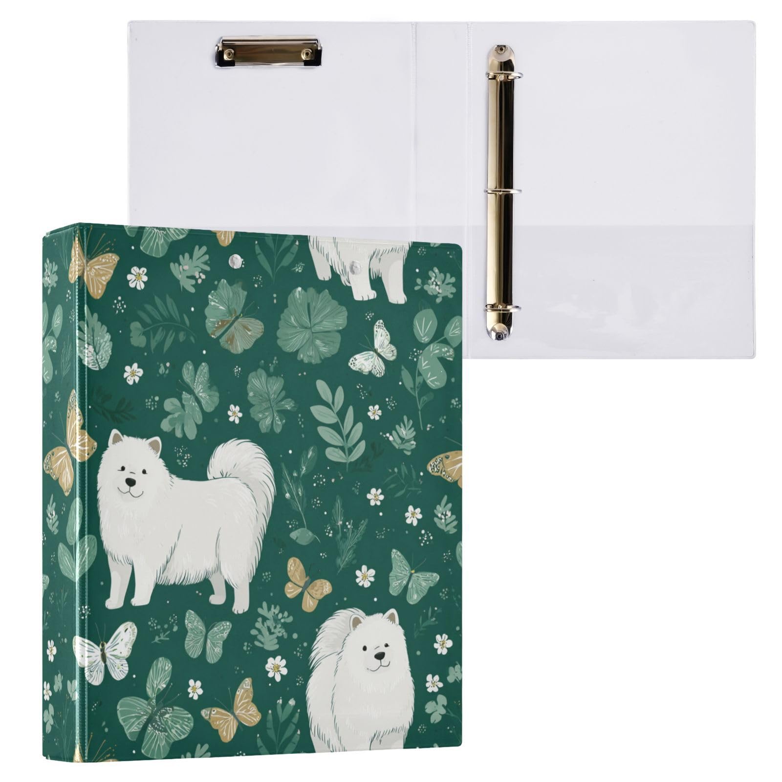 Kcldeci Samoyed Butterfly - Raccoglitore a 3 anelli con copertina rigida, 3,8 cm, 200 fogli, per ufficio, casa, rientro a scuola, confezione da 2