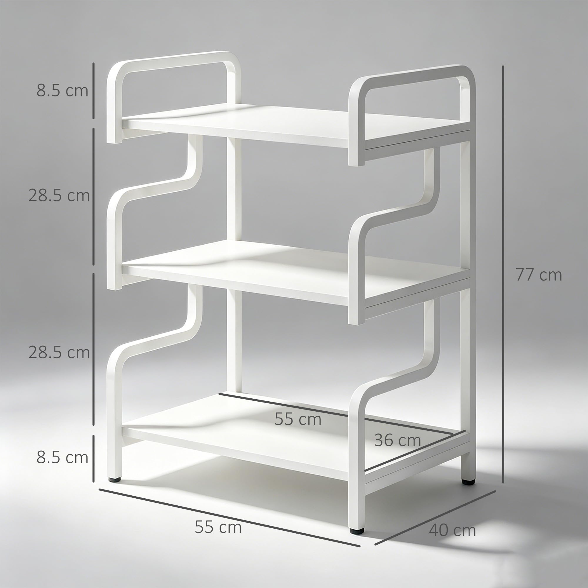 HOMCOM Supporto Porta Stampante a 3 Ripiani, Supporto Stampante, Moderno e Salvaspazio in Acciaio, per Casa, Studio, Ufficio, Stile Industriale, 55x40x77 cm, Bianco
