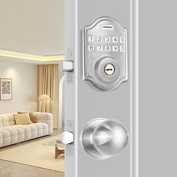 Keyless Entry Door Lock, Electronic Keypad Deadbolt with Door Knob, Deadbolt Smart Door Lock for Front Door, Front Door Lock Set, Auto Lock, Easy Installation, Satin Nickel