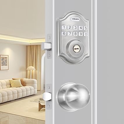 Yosimika Keyless Entry Door Lock, Electronic Keypad Deadbolt with Door Knob, Deadbolt Smart Door Lock for Front Door, Front Door Lock Set, Auto Lock, Easy Installation, Satin Nickel