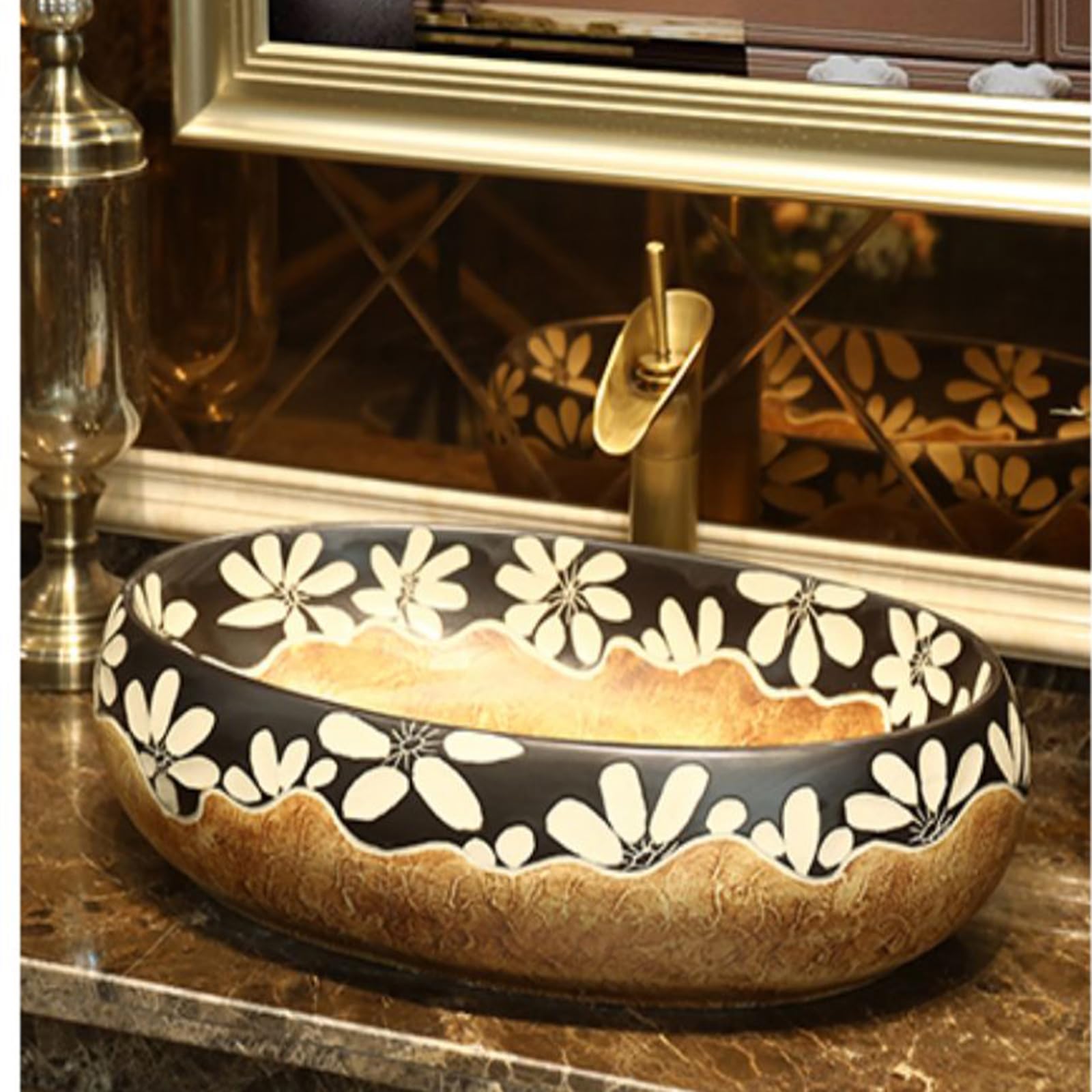 Aioneer Oval Sink Bowls For Bathroom,Bathroom Sinks With Faucets Combo Oval Vessel Sink With Faucet And Drainer Above Counter Modern Art Sink - 23.6" L X 15.7" W X 5.9" H-B