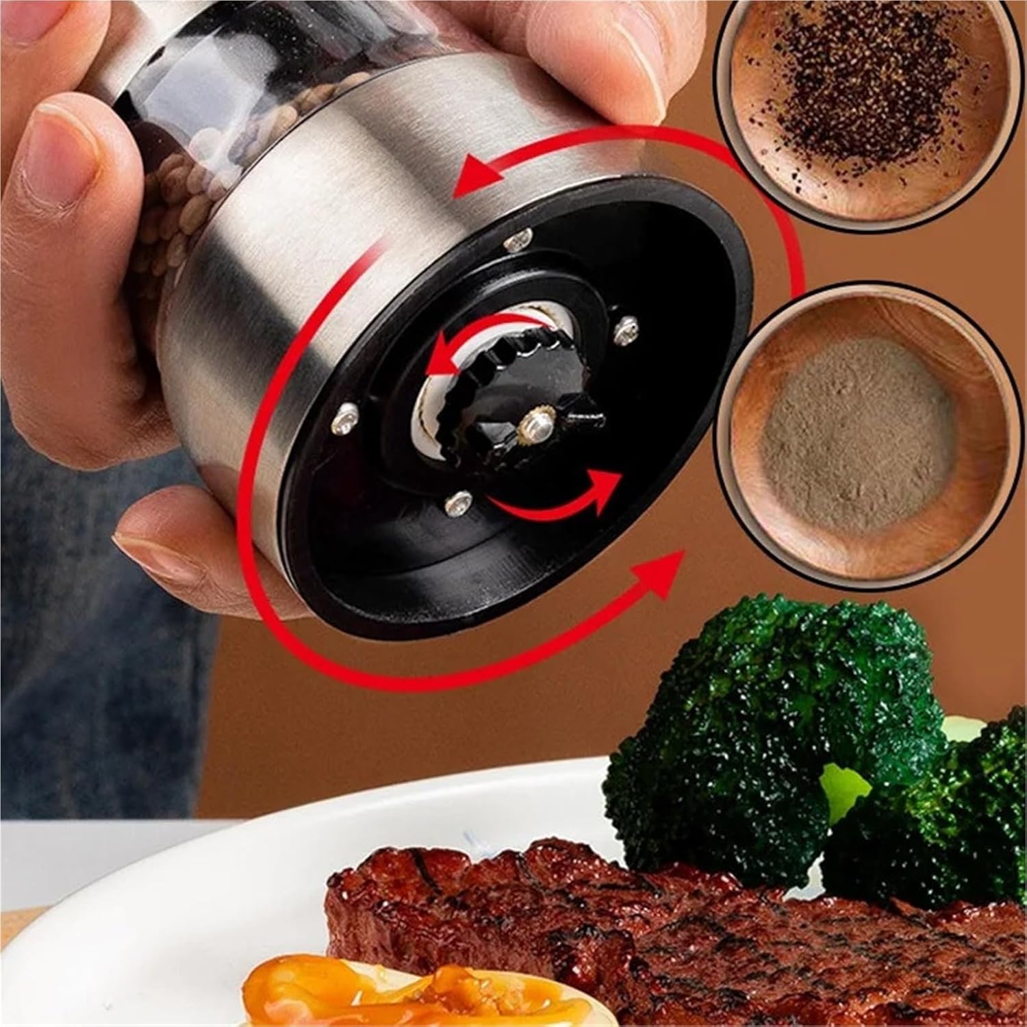 Stainless Steel Manual Salt and Pepper Mill, Adjustable Grinder with Spice Container(Short cut)
