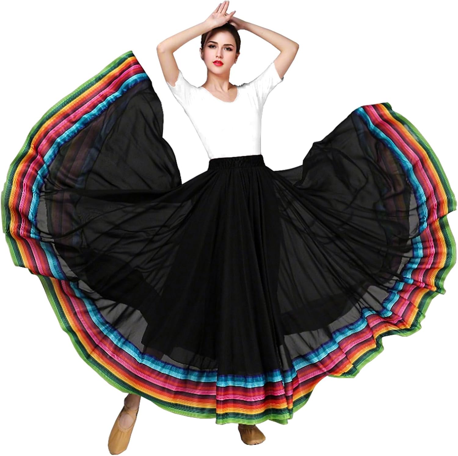 Women's Lyrical Dance Skirt - Chiffon Swing Long Skirt for Mexican & Flamenco Dance