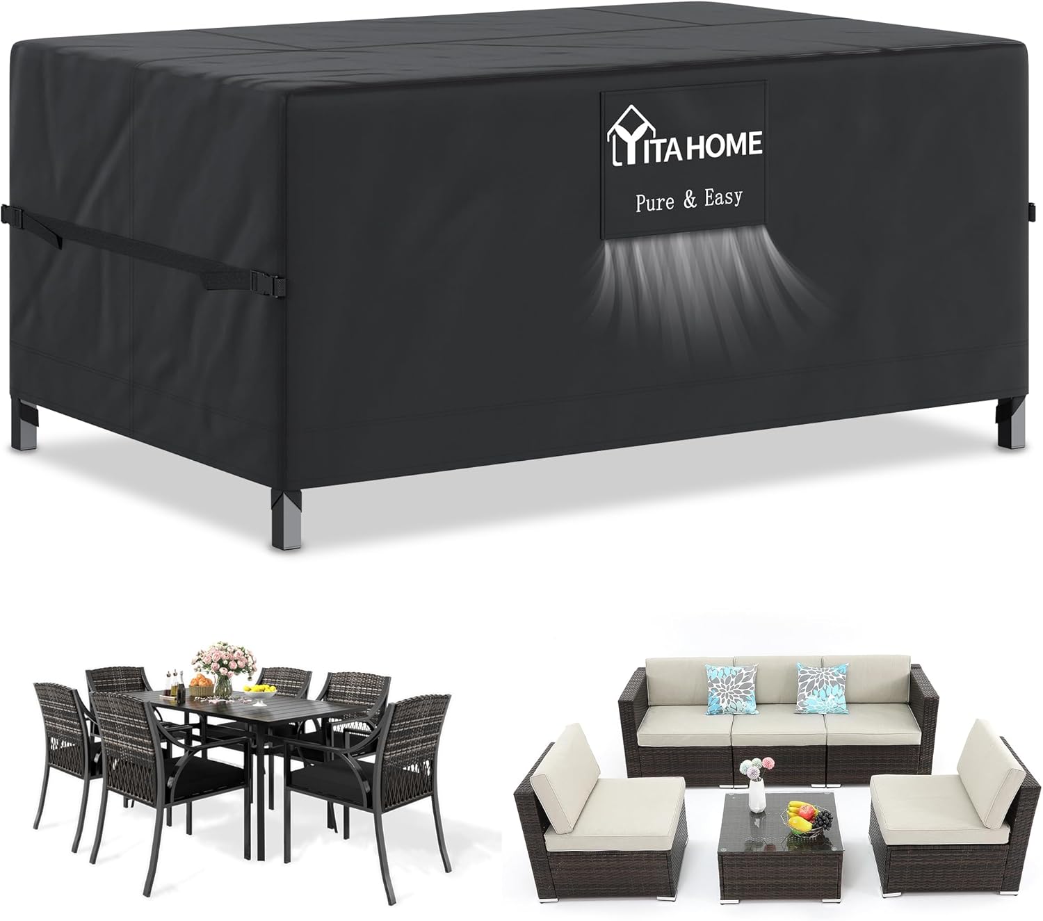 YITAHOME Garden Furniture Covers Waterproof with Air Vent, 180*120*74cm, 210D Heavy Duty Oxford