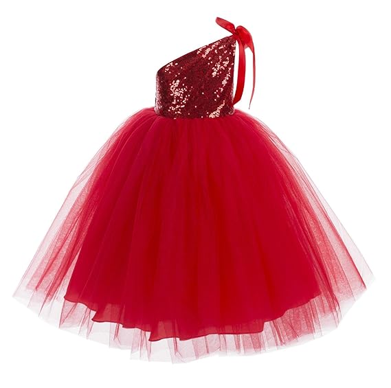 Wish littlle Baby Girl One Shoulder Neck Knee Length Frock Red Dress (WLT_1077)