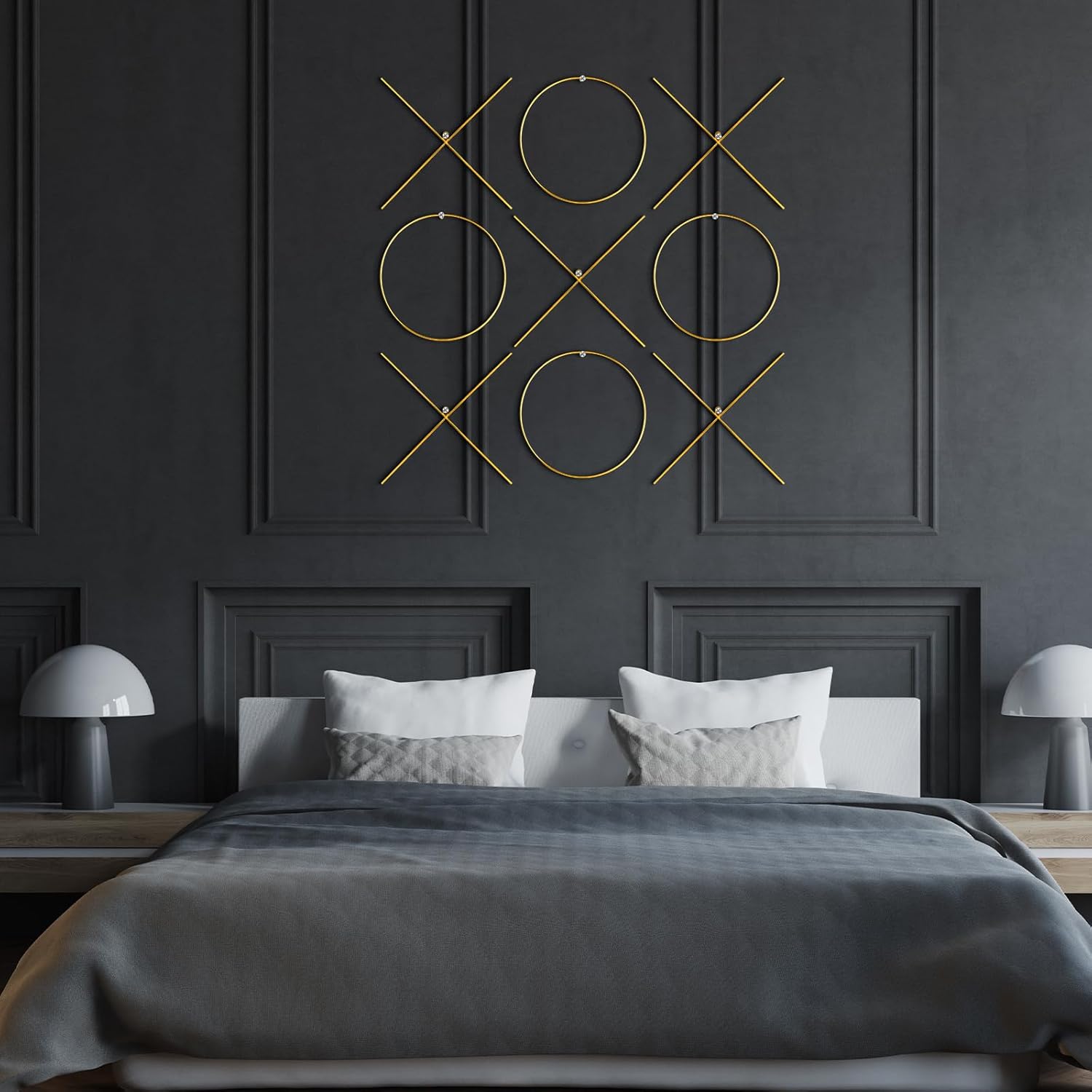 Hicarer 9 Pcs X and O Shaped Wall Decor Tic Tac Toe Wall Decor Metal Hanging Art Sign Contemporary Modern Home Decoration for Living Room Bedroom Bathroom Kitchen or Office, 14.2" L x 14.2" W(Gold)