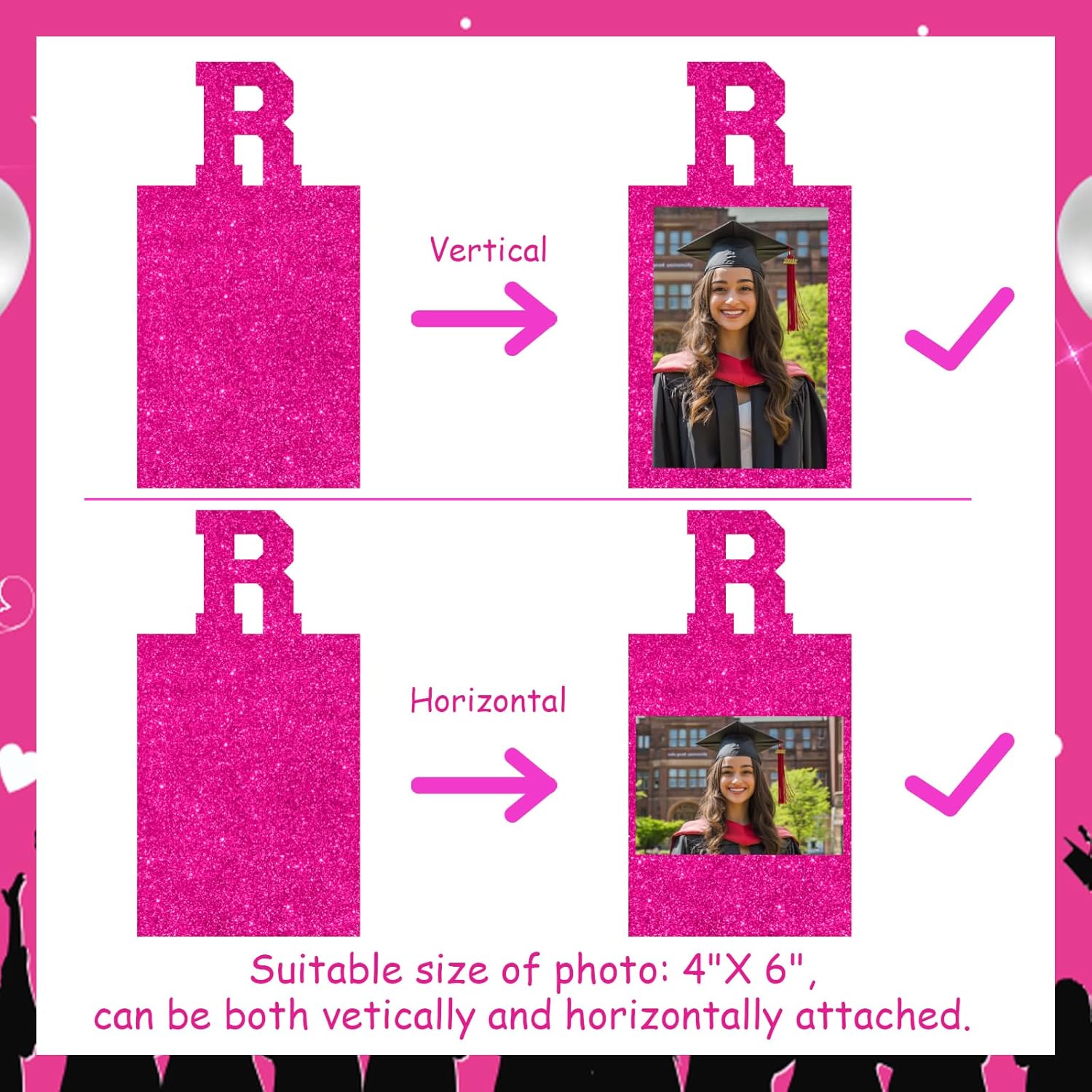 Cheereveal 2026 Congrats Grad Photo Banner Hot Pink, Graduation Photo Photo Prop Decor Party Supplies, Graduation Party Bunting Banner Decorations - Image 5