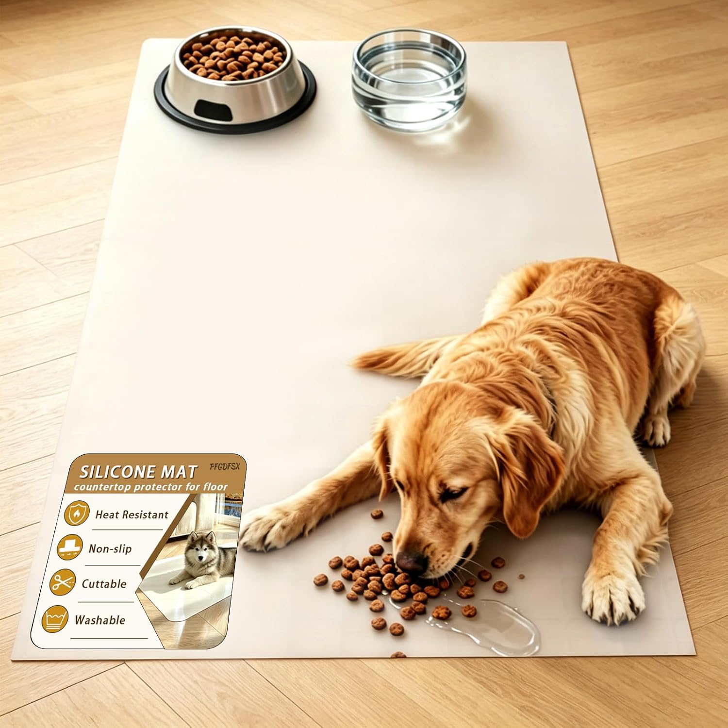 31"x 46" Large Translucent Silicone Pet Spill Mat, Heat-Resistant Non-Slip Pet Placemat Waterproof Floor Protector Liner, Durable Pad for Indoor Pet Playpen and Multi-Pet Daily Feeding Station