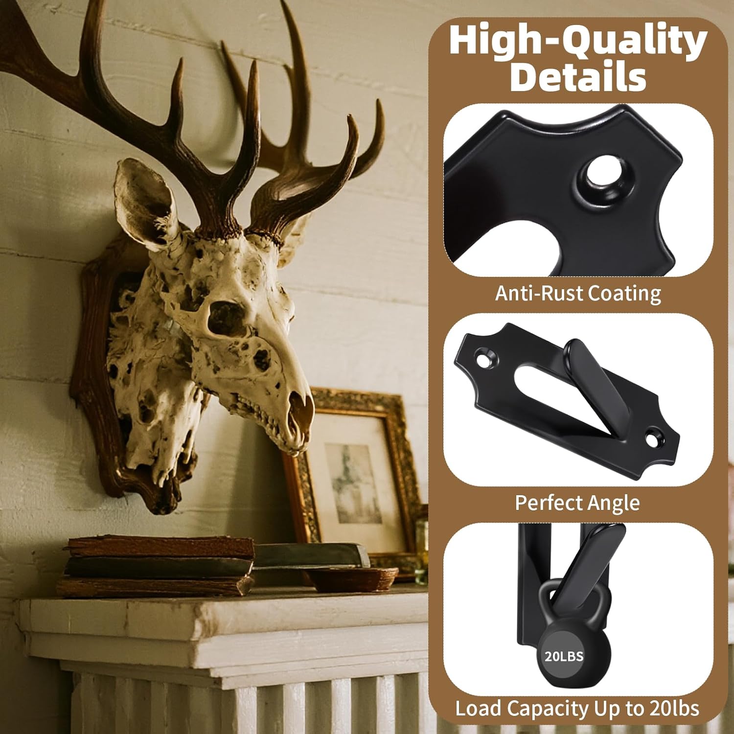 12 Pack European Deer Skull Mount Hanger, Stainless Steel/Wall Mount/Easy Install/Invisible Design/Indoor&Outdoor Use, Heavy-Duty Hooks for Deer, Mule, Antelope, Coyote, Small Game Animals