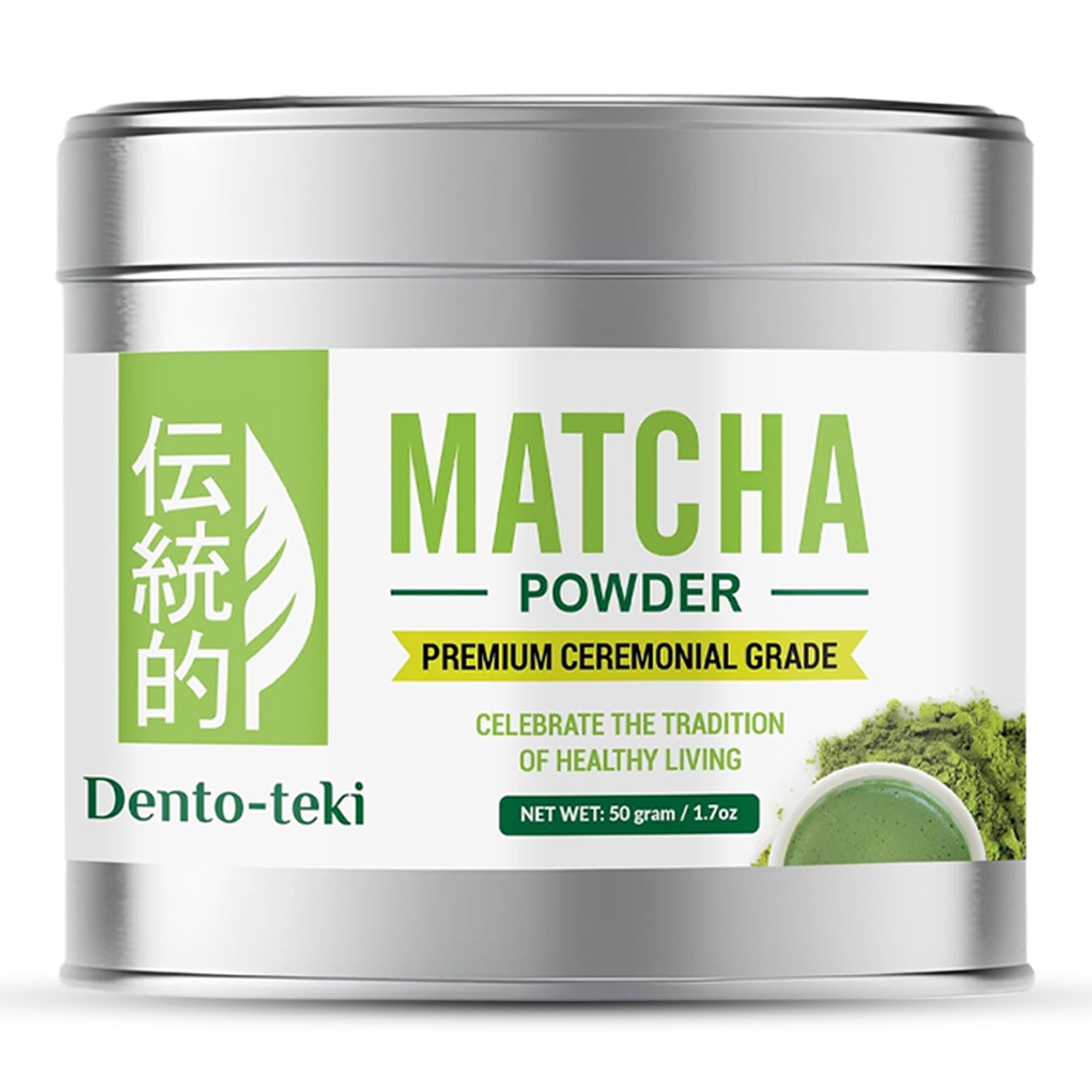 Dento-teki Ceremonial-Grade Matcha Powder 50g 1 75oz Pure Chinese Green Tea Stone-Ground Bold Flavor Bright Green Perfect for