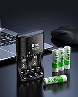 Vista 7 de EBL Cargador de batería de 4 bahías para baterías recargables AA y AAA con baterías recargables AA NiMh, 4 unidades, cargador de batería con enchufe