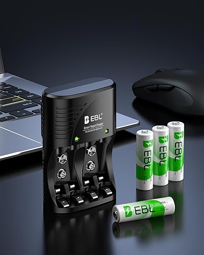 Miniatura 7 de EBL Cargador de batería de 4 bahías para baterías recargables AA y AAA con baterías recargables AA NiMh, 4 unidades, cargador de batería con enchufe