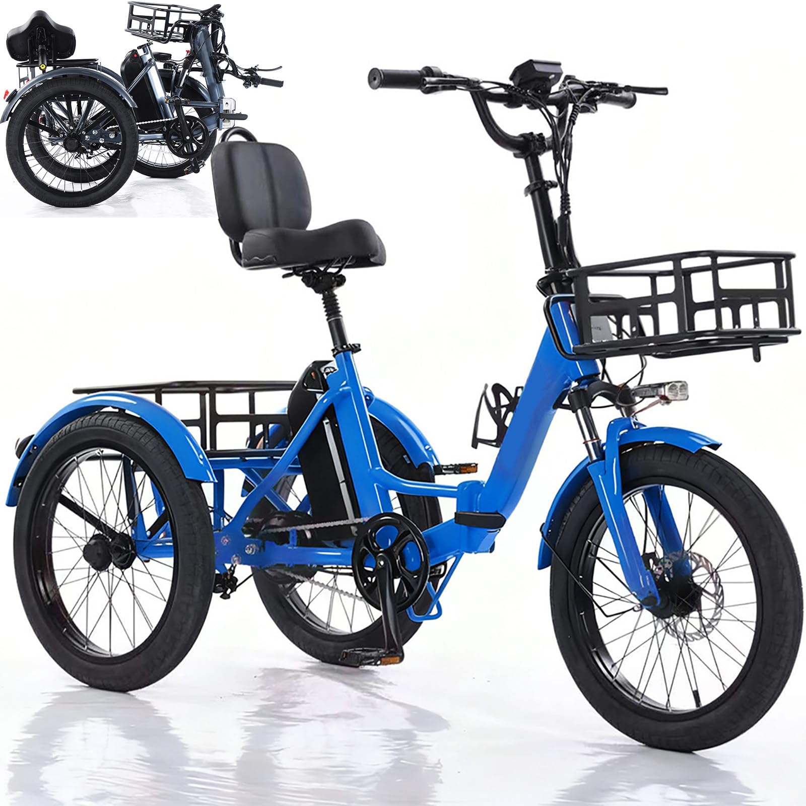 Elektrisches Dreirad Für Erwachsene, Faltbares 7-Gang-Elektrofahrrad Mit 48V 13Ah Akku (45km Reichweite), Bürstenlosem Motor Und 200kg Tragfähigkeit, Scheibenbremsen Vorne Und Hinten B