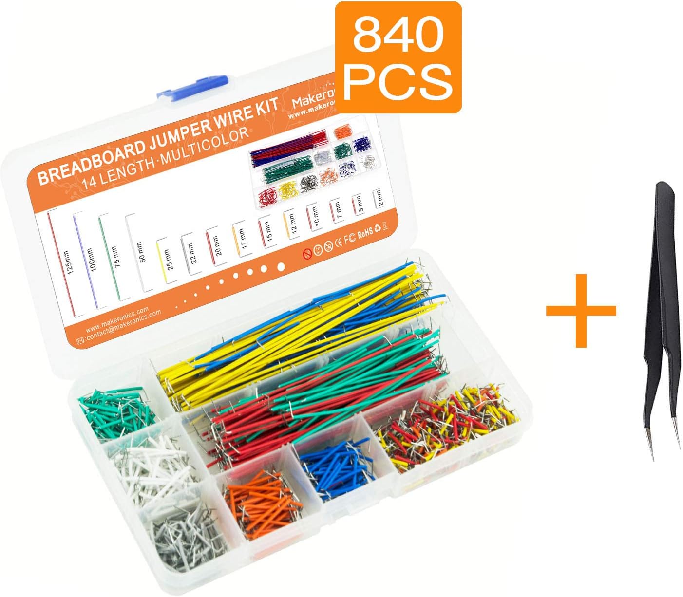 840 Pieces Jumper Wire Kit with 14 Lengths for Breadboard Prototyping Solder Circuits | Electronics Experiment | Arduino or Raspberry Pi or Jetson Nano | Storage Box
