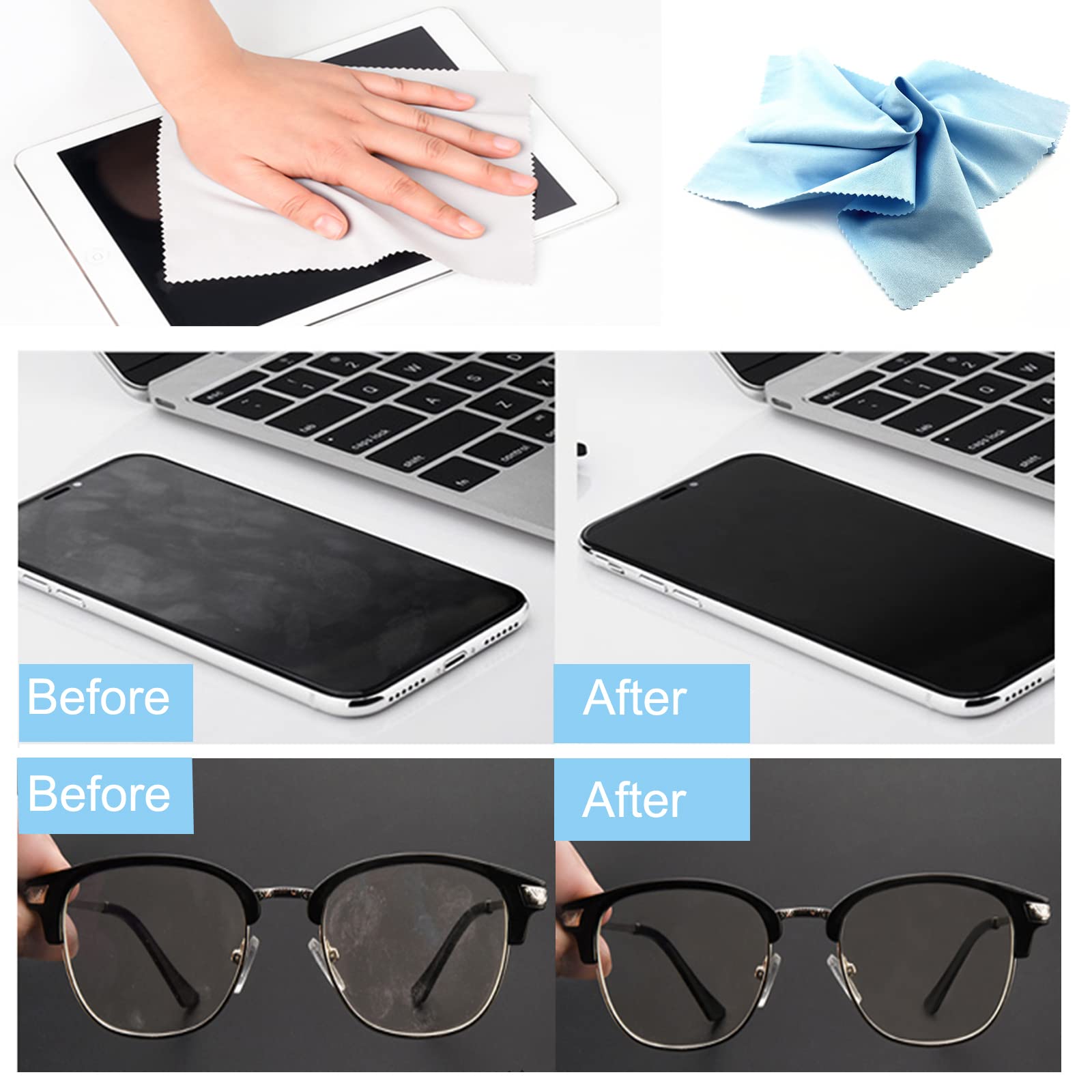 50 Panni In Microfibra Per Pulizia - Per Occhiali, Schermi, Lenti, 8x8 Cm, Lavabili A Mano - Foto 2