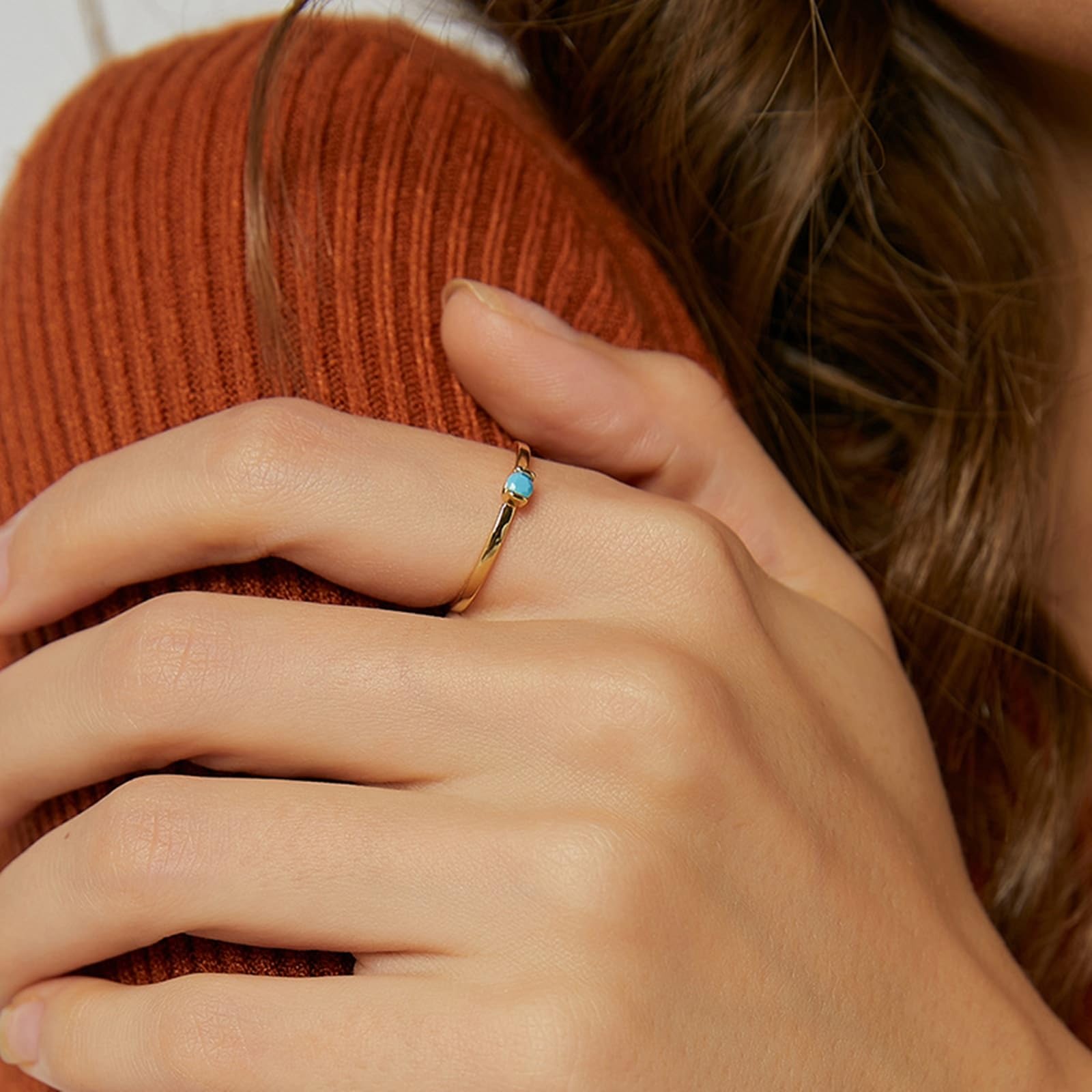 KnSam Anillo de oro amarillo de 9 K/14 K/18 K, joyas auténticas, solitario clásico, anillos de amistad con turquesa (corte redondo azul), anillo solitario Au375/585/750, talla 47-65