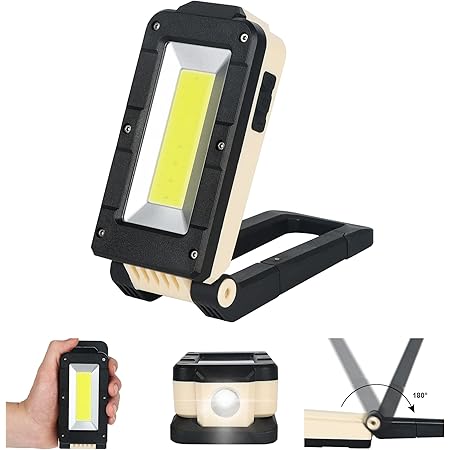 L-TIMEYUU LED Work Light, Rechargeable Mechanic COB Inspection Light 1200 Lumens & IPX4 Waterproof with Magnetic & Hanging Hook, Job Site Lighting for Camping, Car Repairing, Backpacking, Yellow