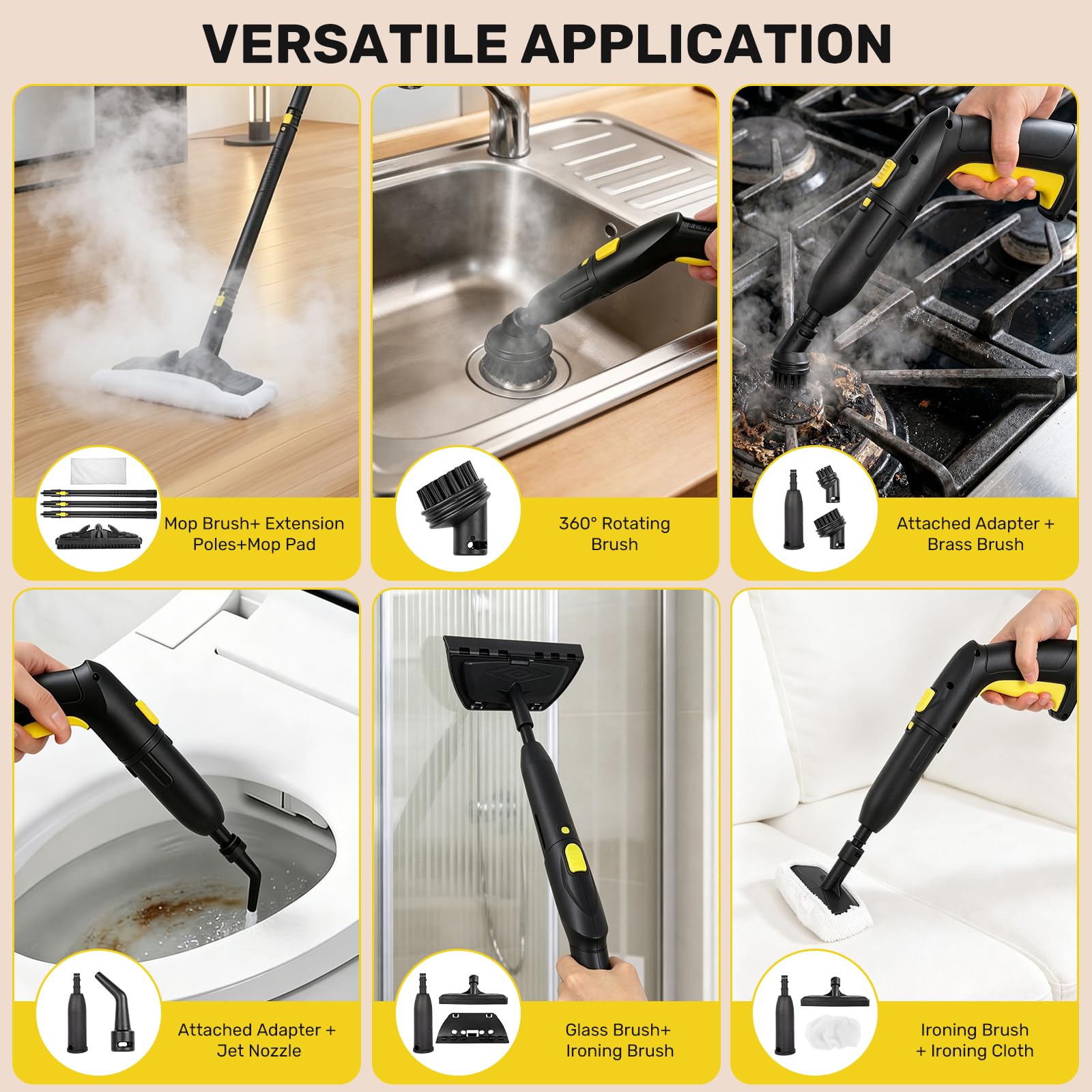 Dampfreiniger Nexalite 2000W, 1,8L Tank, 5 bar, Zubehör für Boden & Fenster | 2000W, bis 5 bar, 1,8L Tank • Aufheizen 8 s • bis 45 min • Set für Boden/Fliesen/Fenster/Auto • ohne Chemie