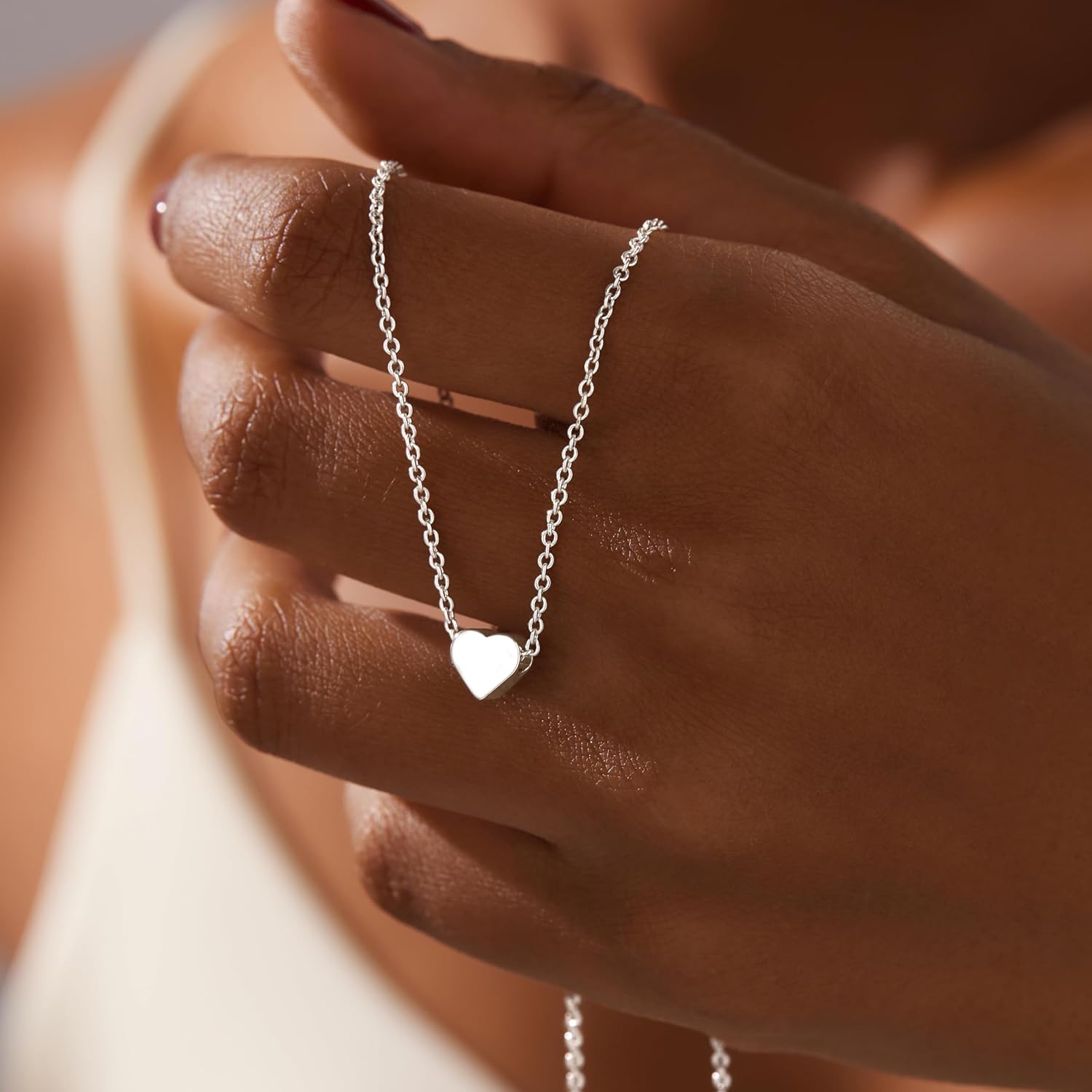 Inerney Heart Necklace for Women,Dainty 14K Gold/Silver Plated Love Pendant, Cute Tiny Heart Choker, Simple Gold Chain Jewelry Gift for Her - Image 3