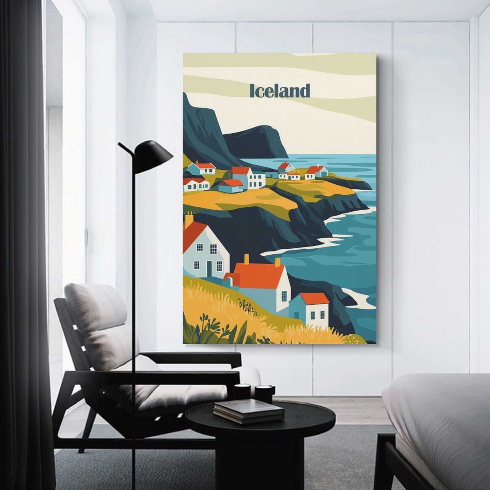Junmoney Unframe-Style-10 Iceland Coastal Village Wall Decor Canvas Print, 24X36inch(60X90cm), For Flats, Guest Rooms Or Compact Rooms, A Simple Refresh For Blank Walls