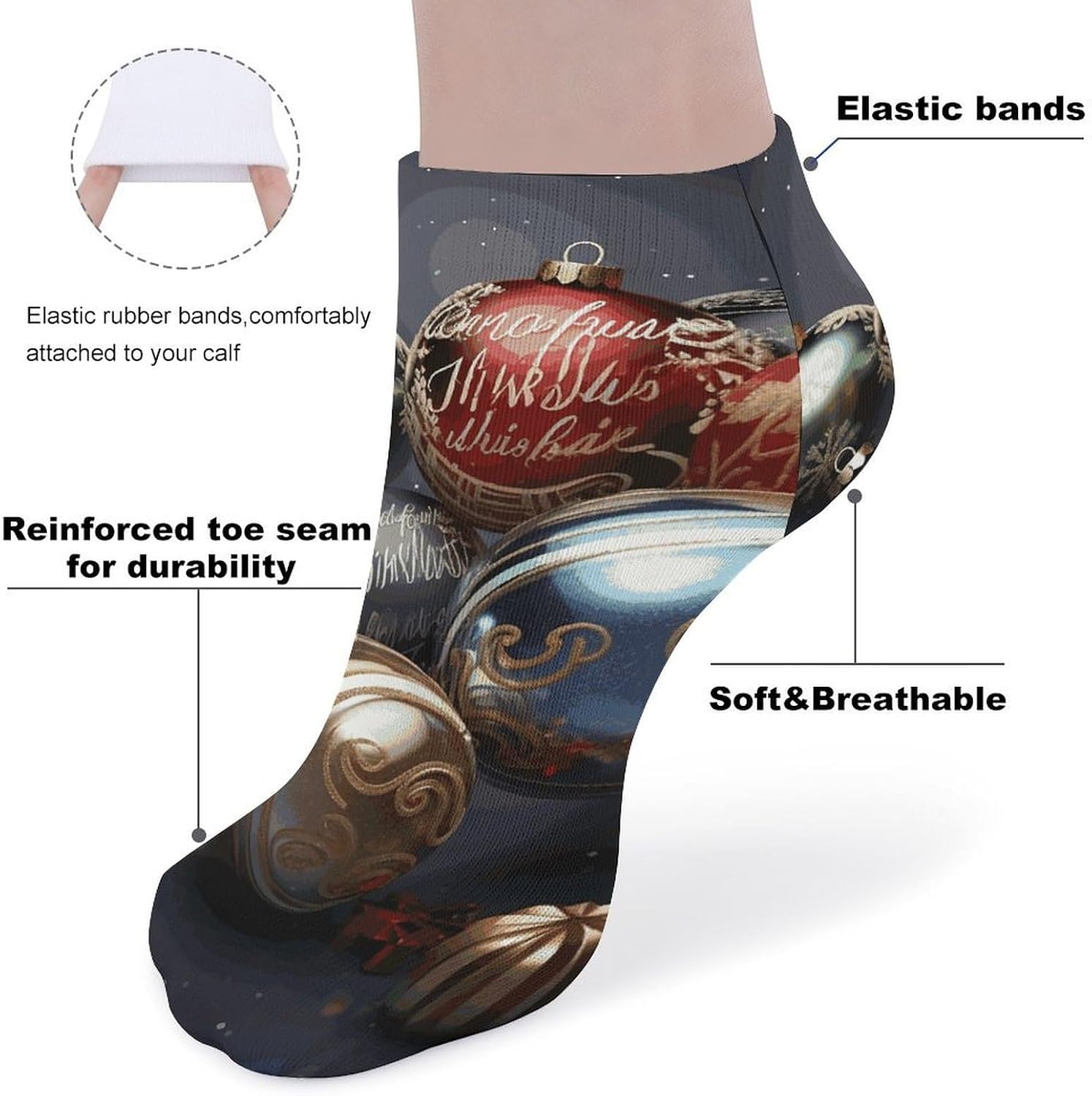 5 Pairs Christmas Balls Ankle Socks Breathable Low Cut Short Socks
