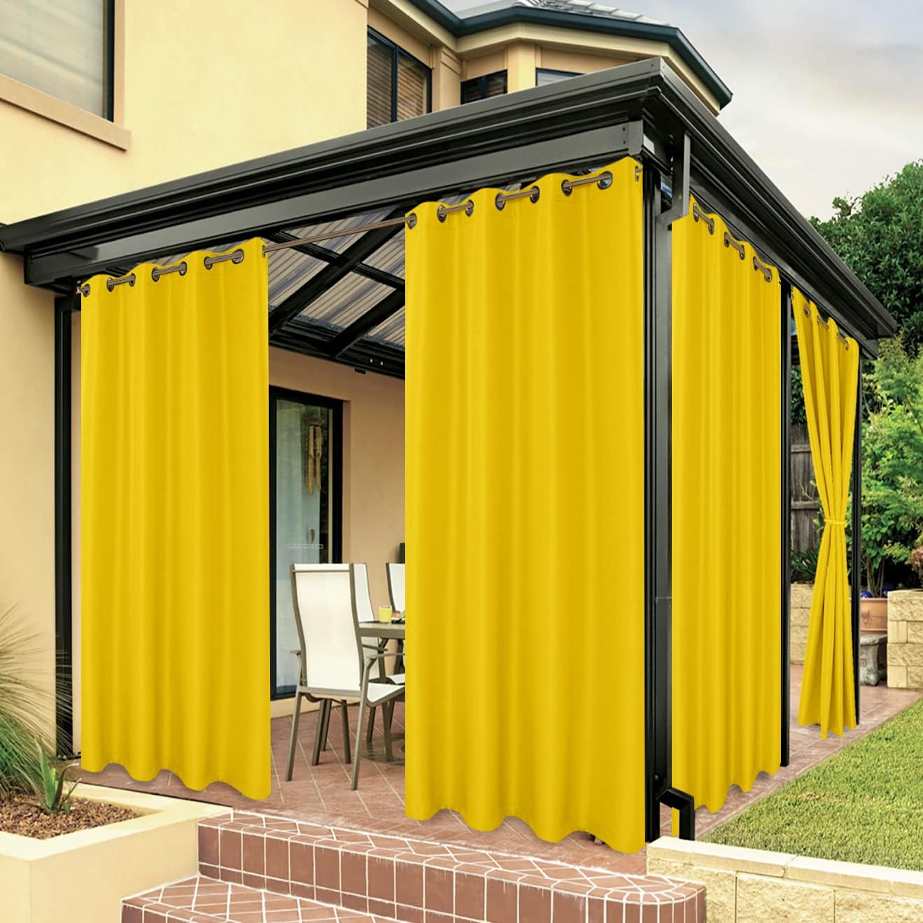 BONZER Outdoor Curtains for Patio Water Resistant Heavy Privacy Light Filtering Grommet Outside Curtains for Porch, Pergola, Gazebo, 1 Panel, 54W x 95L inch, Yellow